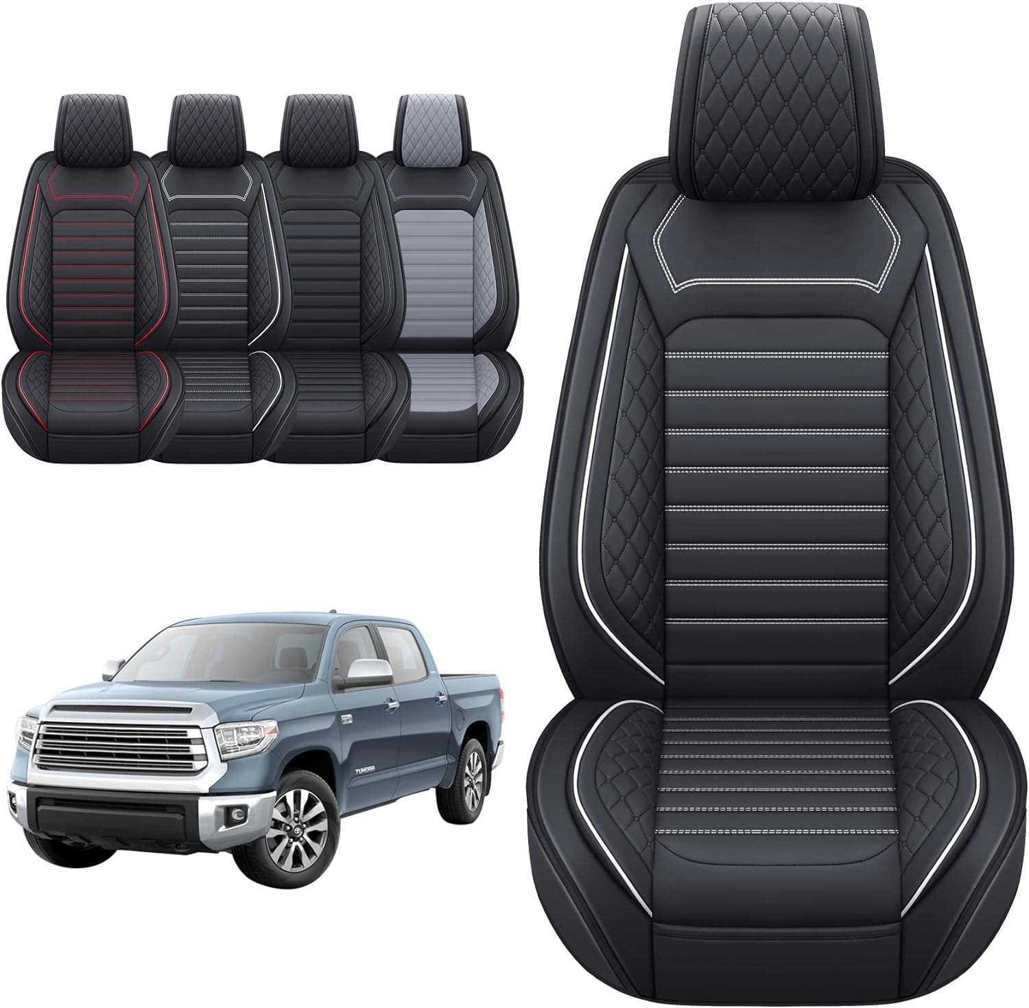 LUCKYMAN CLUB Tundra Seat Covers Full Set Compatible with Toyota Tundra Custom Fit 2008-2025 Truck Pickup Crewmax Double Cab Waterproof Leather Seat Cushions with Split Bench 40/60