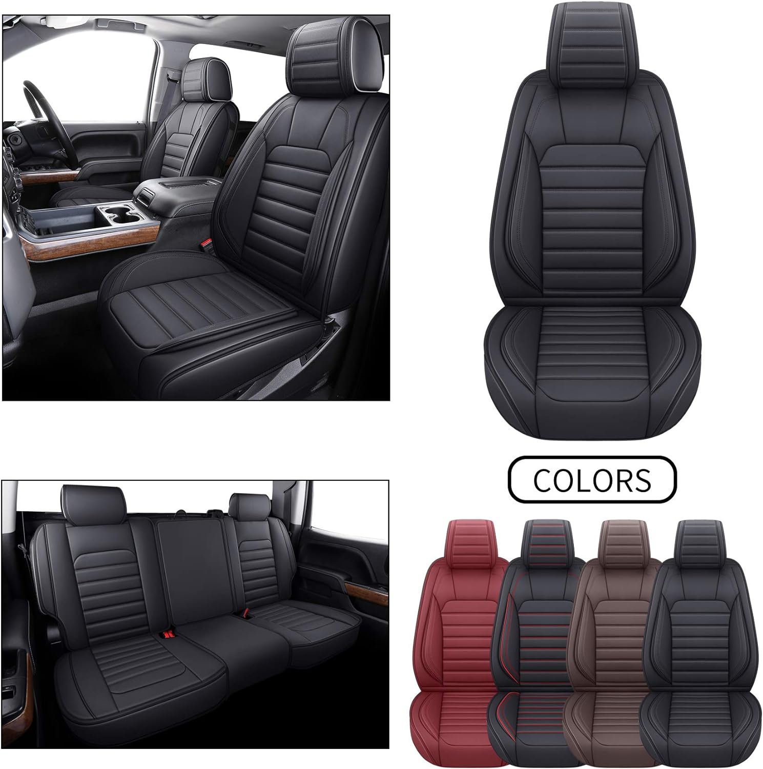LUCKYMAN CLUB Chevy Chevrolet Silverado GMC Sierra Car Seat Covers Fit 2007-2025 1500/2500/3500HD Truck Waterproof Leather Crew Double Extended Cab Cushion Covers