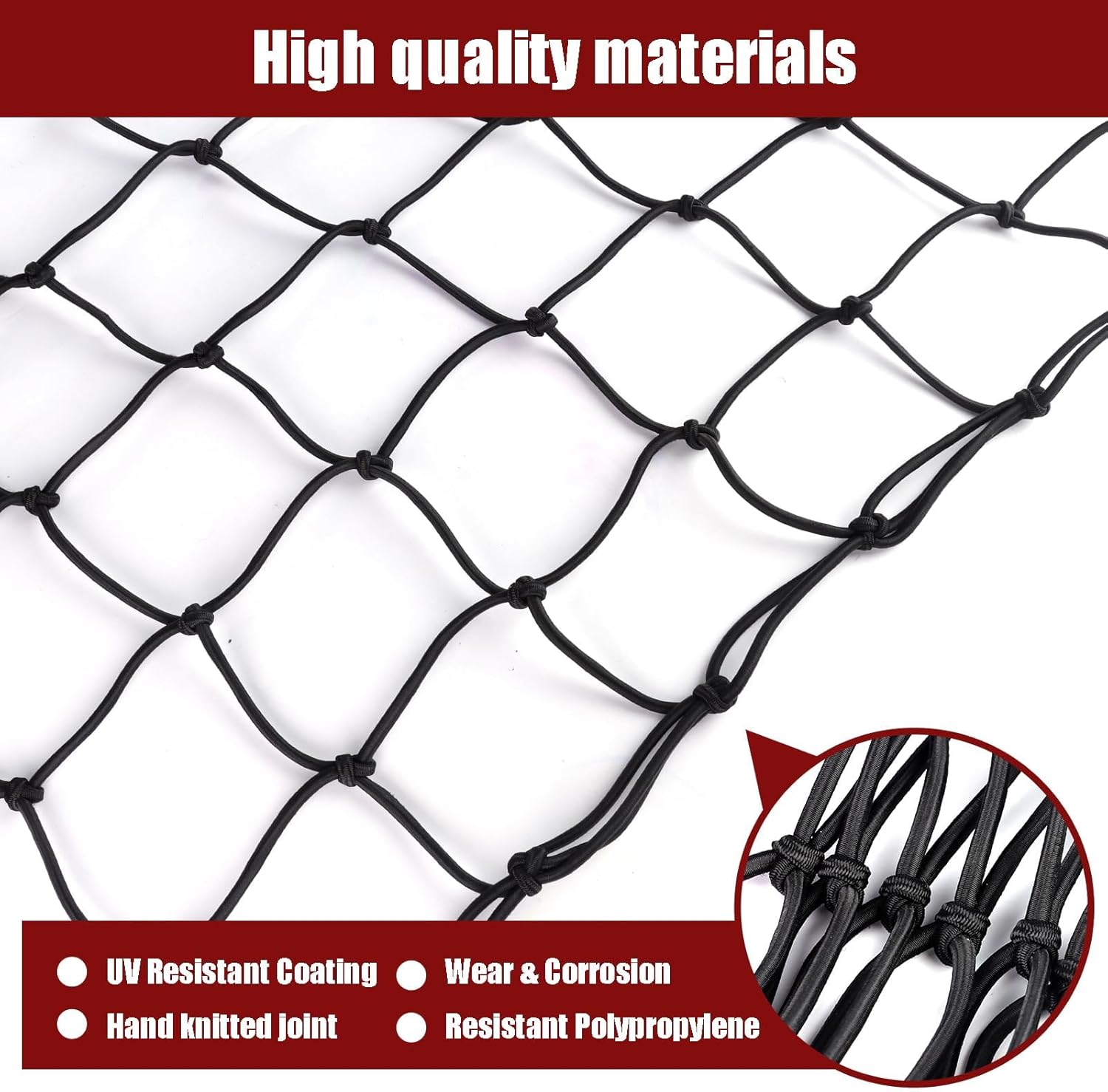 LUCKYMAN CLUB Heavy Duty Cargo Net for Pickup Truck Bed - 4' x 6' Stretches to 10' x 15' - Small 4"x4" Latex Bungee Net Mesh with 24 Clips - Compatible with Ford, Chevy, Dodge Ram, Toyota