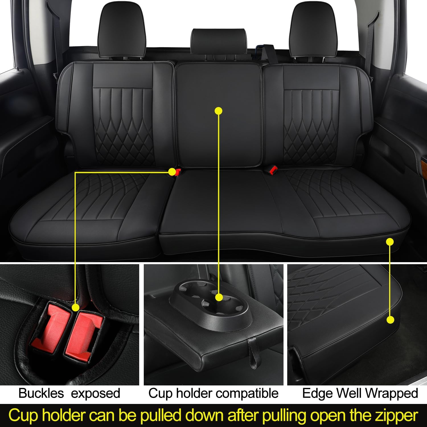 LUCKYMAN CLUB Silverado Faux Leather Seat Covers, Fit for 2014-2025 Chevy Silverado GMC Sierra 1500 and 2020-2024 2500HD 3500HD Crew Cab