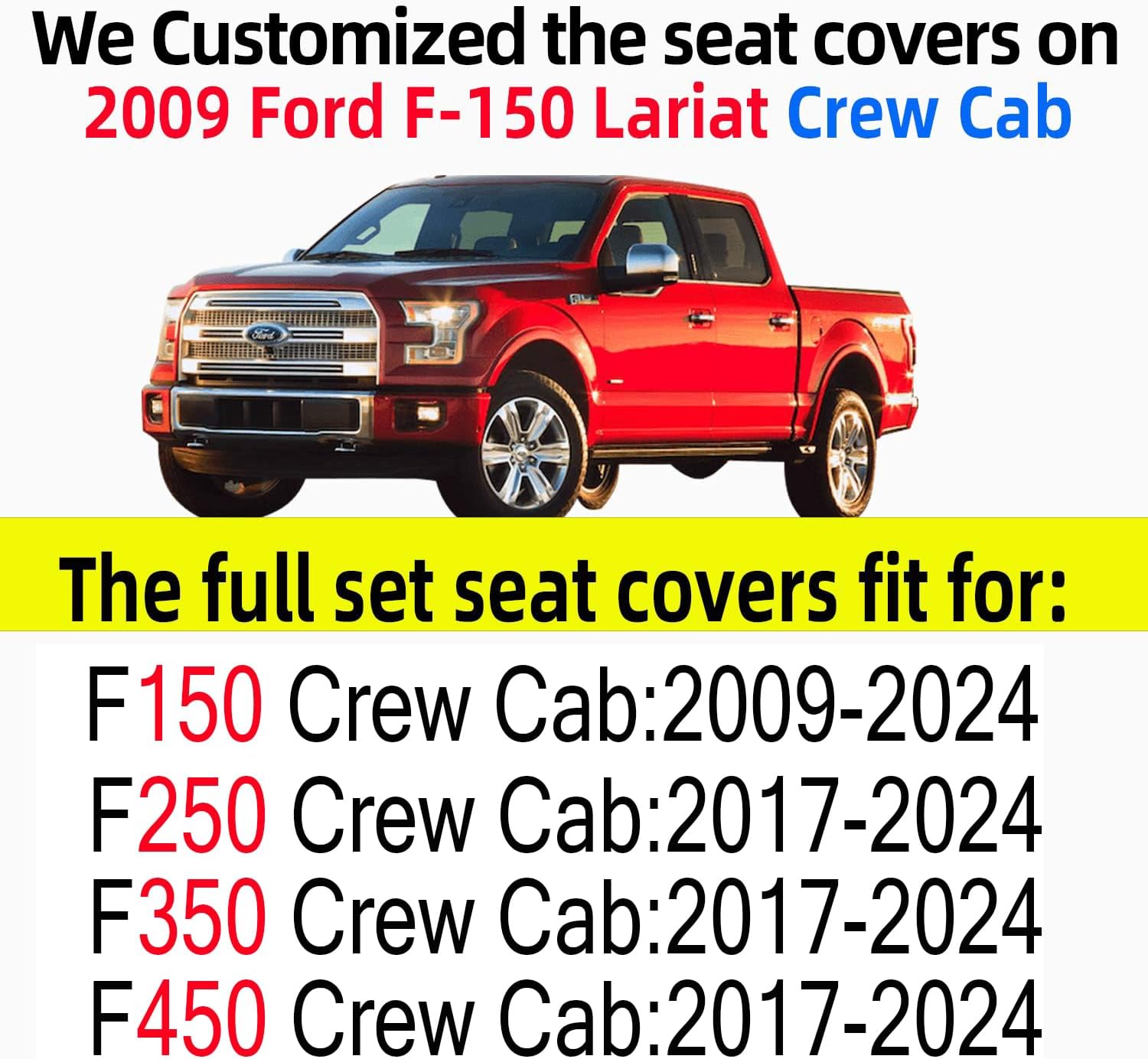 LUCKYMAN CLUB Car Seat Covers Full Set with Waterproof Leather, Automotive Vehicle Cushion Cover for Cars SUV Pick-up Truck Fit for 2009 to 2025 Ford F150 Carhartt and 2017 to 2025 F250 F350 F450