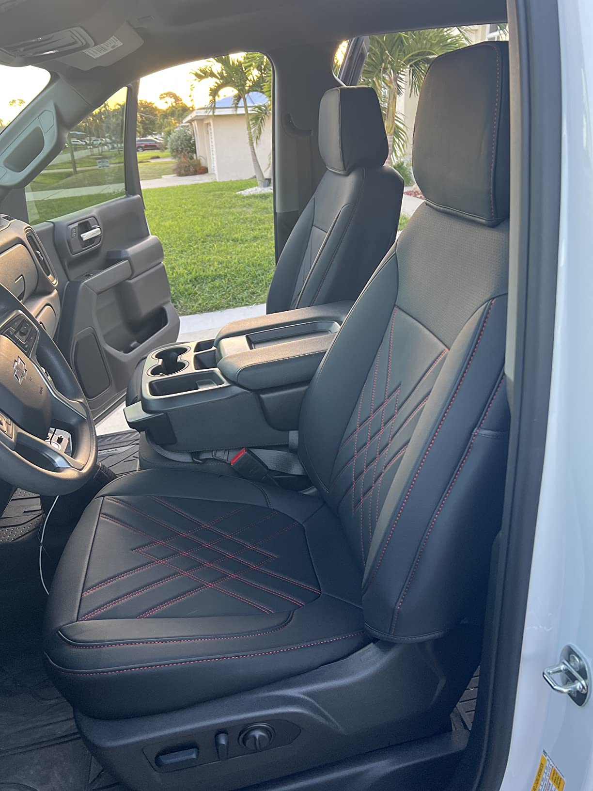 LUCKYMAN CLUB Chevy Silverado Leather truck Seat Covers 2014-2018 For1500&2500&3500HD Custom-made all-enveloped, all-season, waterproof leather