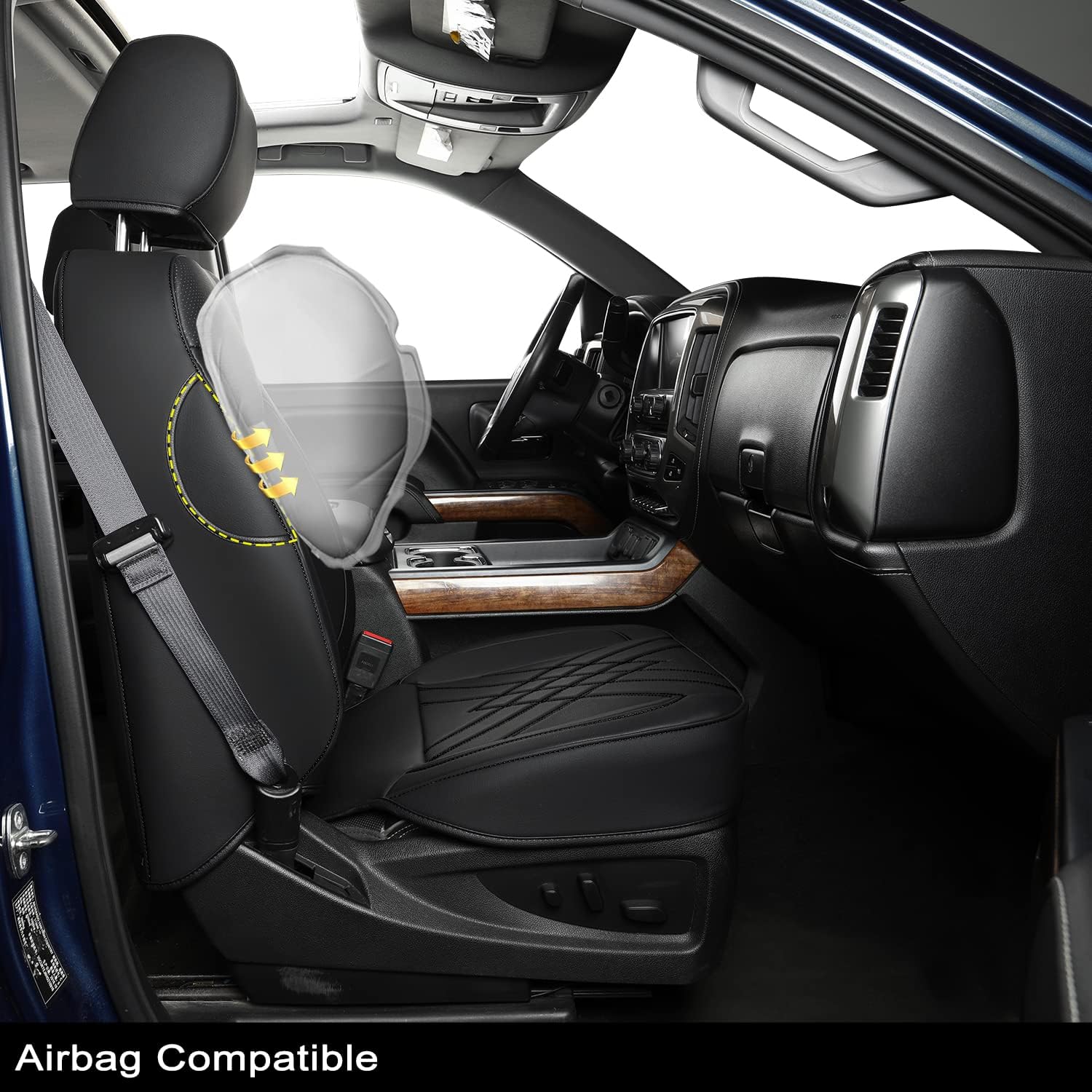 LUCKYMAN CLUB 2007-2025 Silverado seat covers Custom&Sierra 1500 2500 3500HD Trucks leather CustomSeat Covers Cars Pickups Full Set, Fit Trims Like LT,LTZ,RST