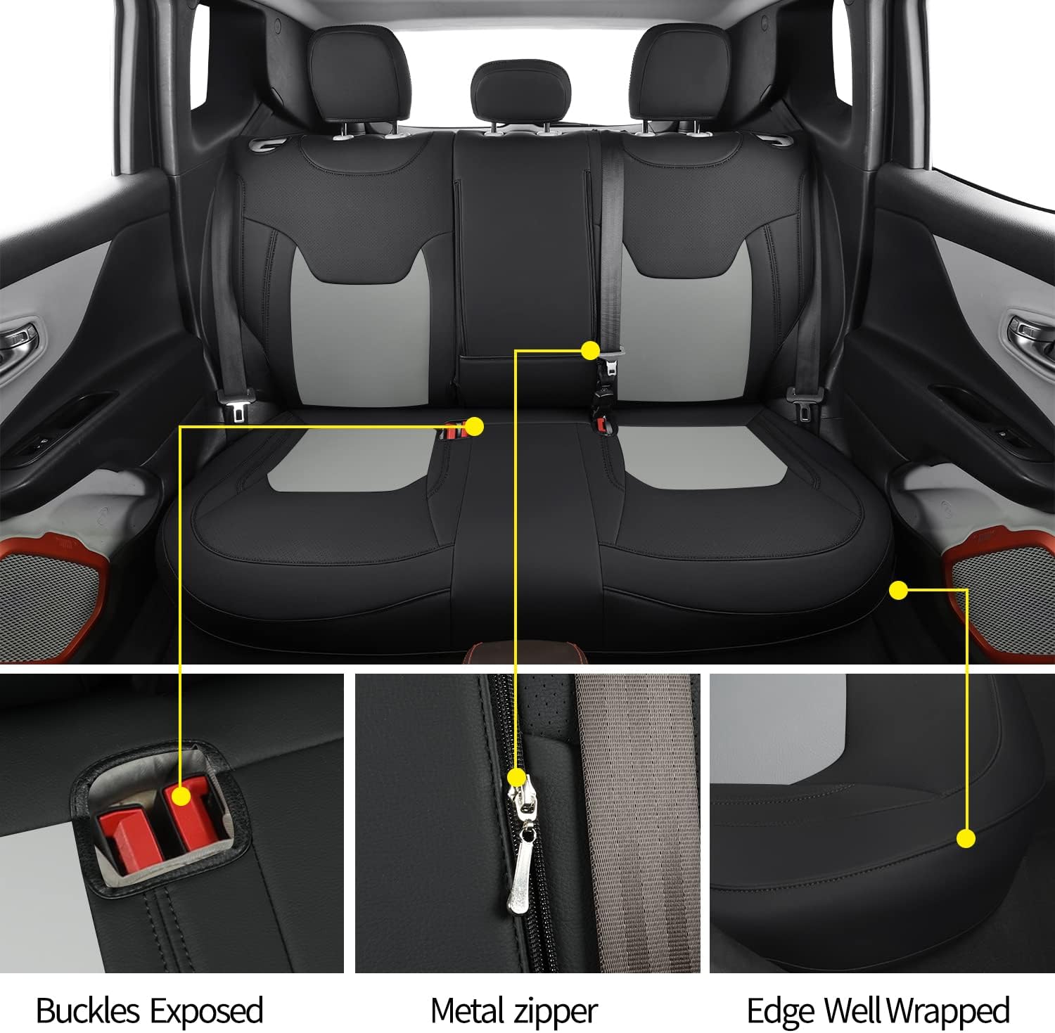 LUCKYMANCLUB Compass Seat Covers, Fit for 2018-2025 Jeep Compass and 2015-2025 Jeep Renegade 4dr SUV with Water Proof Faux Leather
