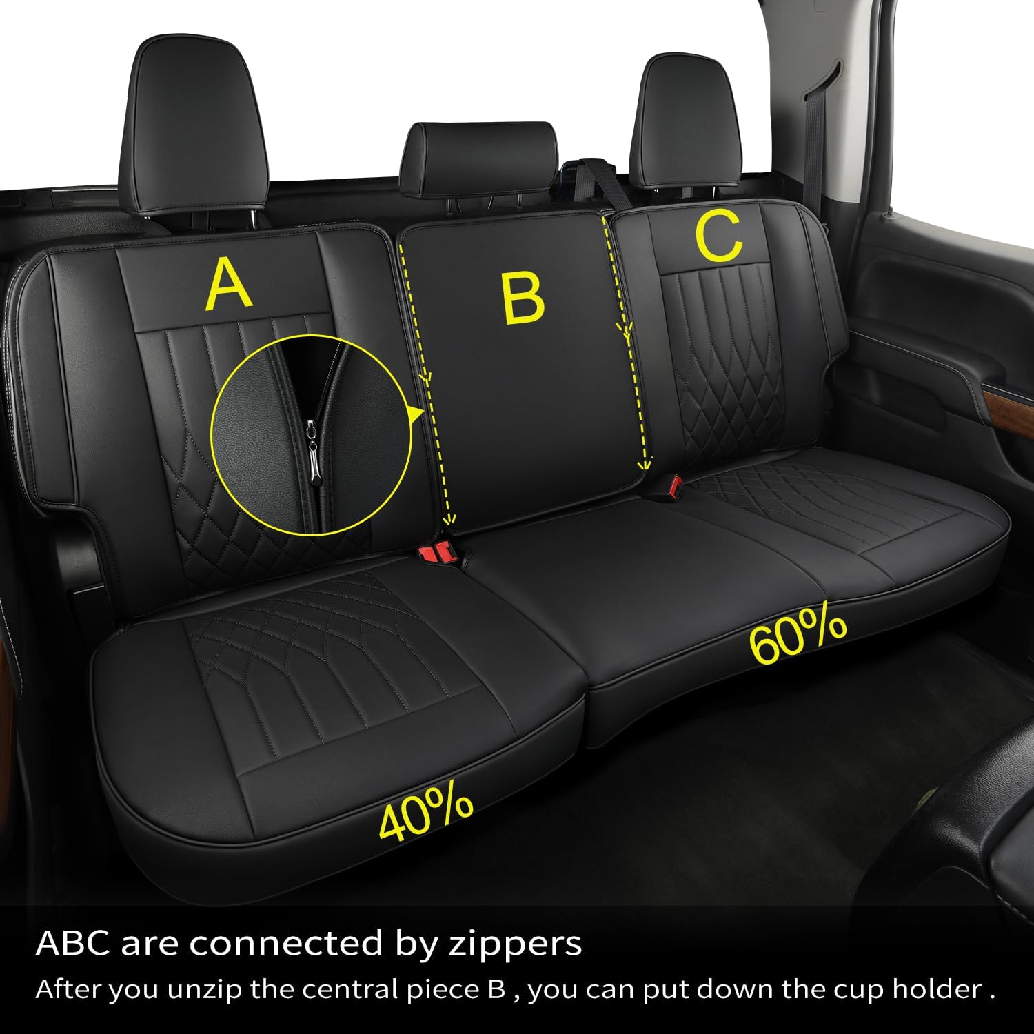 LUCKYMAN CLUB Silverado Faux Leather Seat Covers, Fit for 2014-2025 Chevy Silverado GMC Sierra 1500 and 2020-2024 2500HD 3500HD Crew Cab