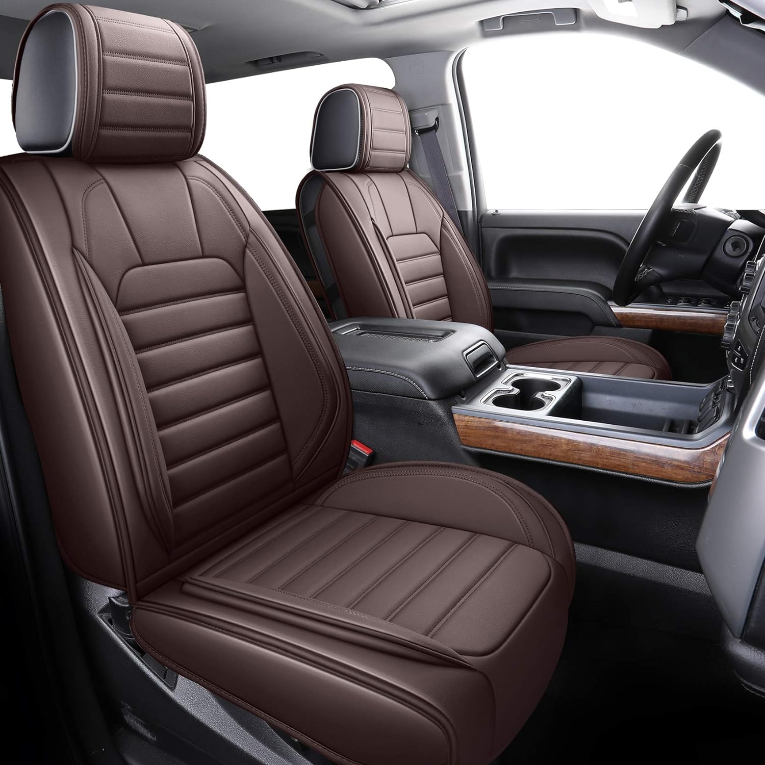 LUCKYMAN CLUB Chevy Chevrolet Silverado GMC Sierra Car Seat Covers Fit 2007-2025 1500/2500/3500HD Truck Waterproof Leather Crew Double Extended Cab Cushion Covers