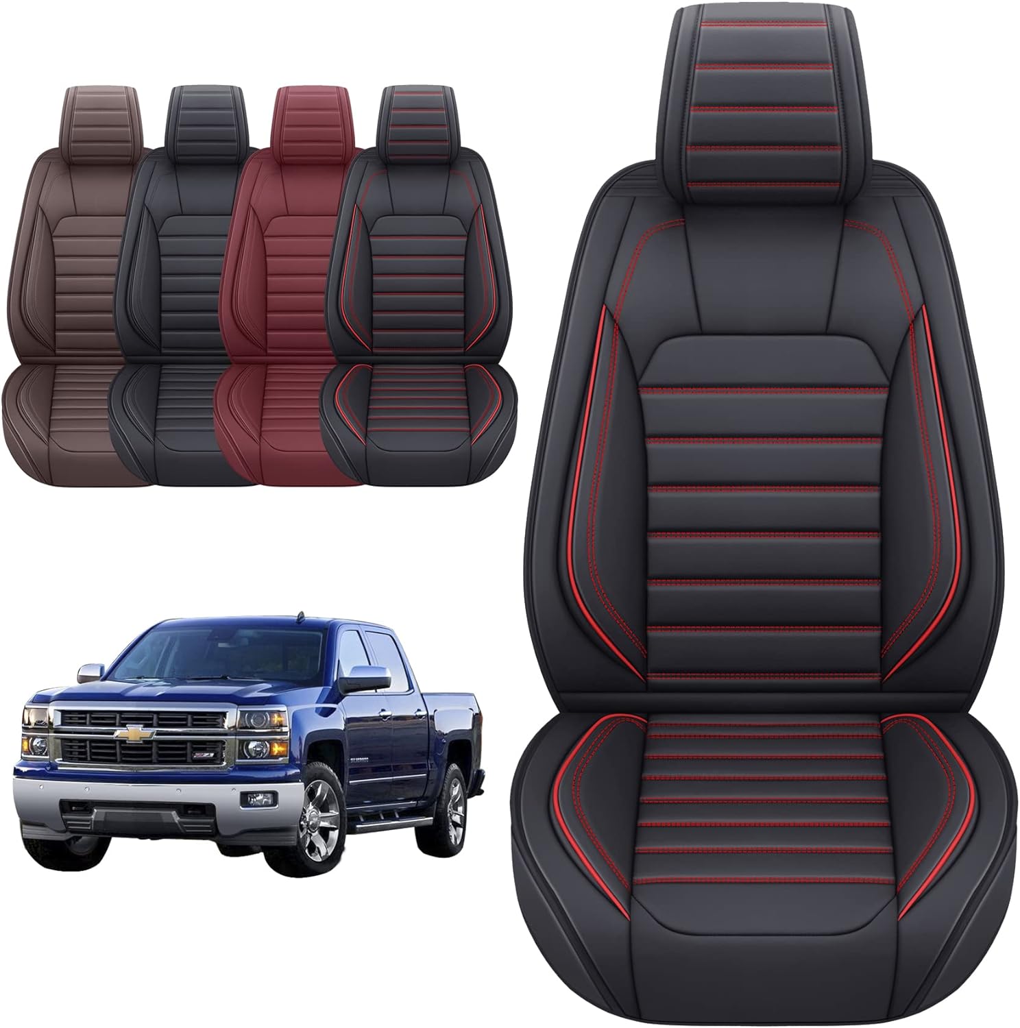 LUCKYMAN CLUB Chevy Chevrolet Silverado GMC Sierra Car Seat Covers Fit 2007-2025 1500/2500/3500HD Truck Waterproof Leather Crew Double Extended Cab Cushion Covers
