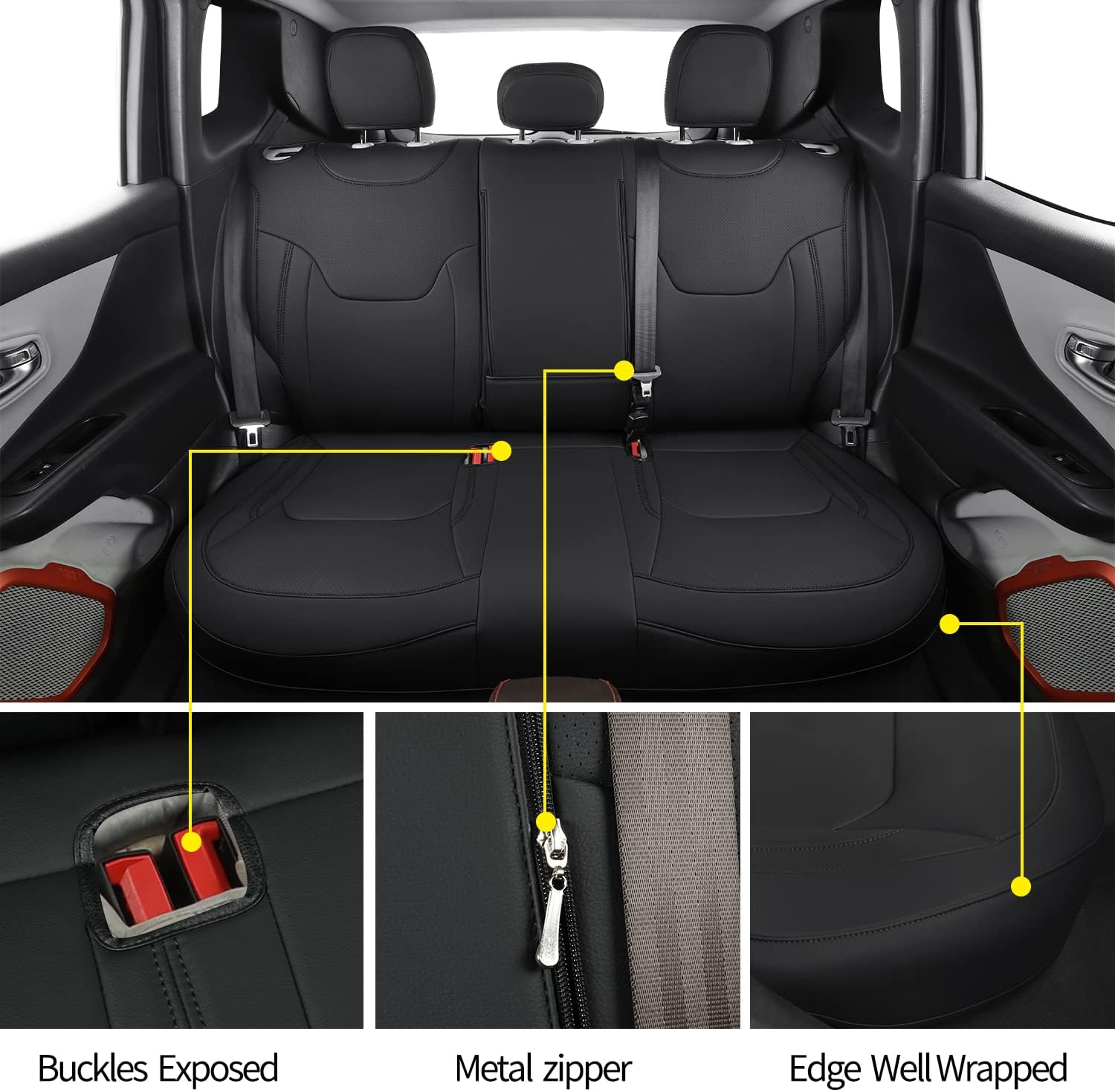 LUCKYMANCLUB Compass Seat Covers, Fit for 2018-2025 Jeep Compass and 2015-2025 Jeep Renegade 4dr SUV with Water Proof Faux Leather