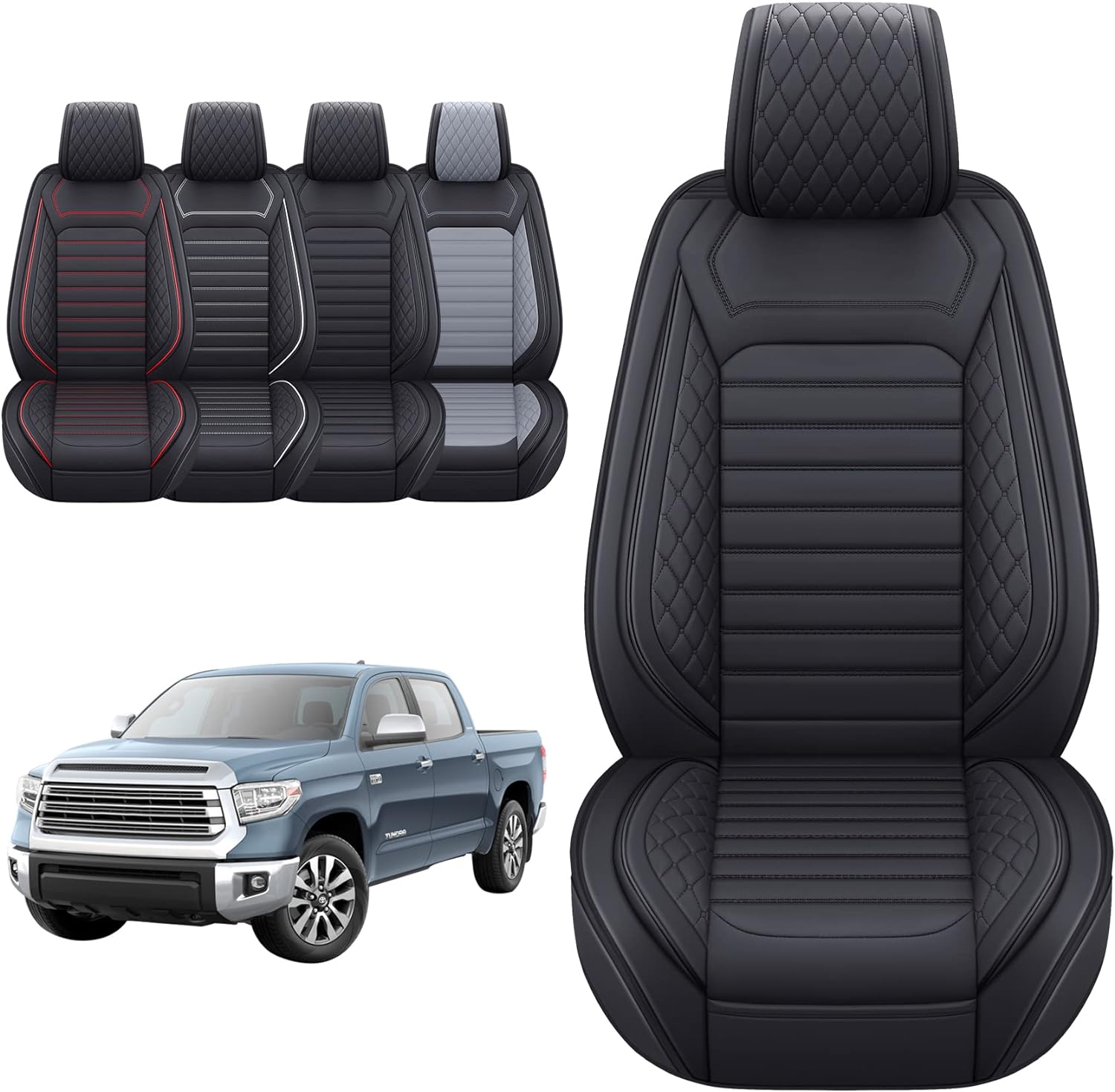 LUCKYMAN CLUB Tundra Seat Covers Full Set Compatible with Toyota Tundra Custom Fit 2008-2025 Truck Pickup Crewmax Double Cab Waterproof Leather Seat Cushions with Split Bench 40/60
