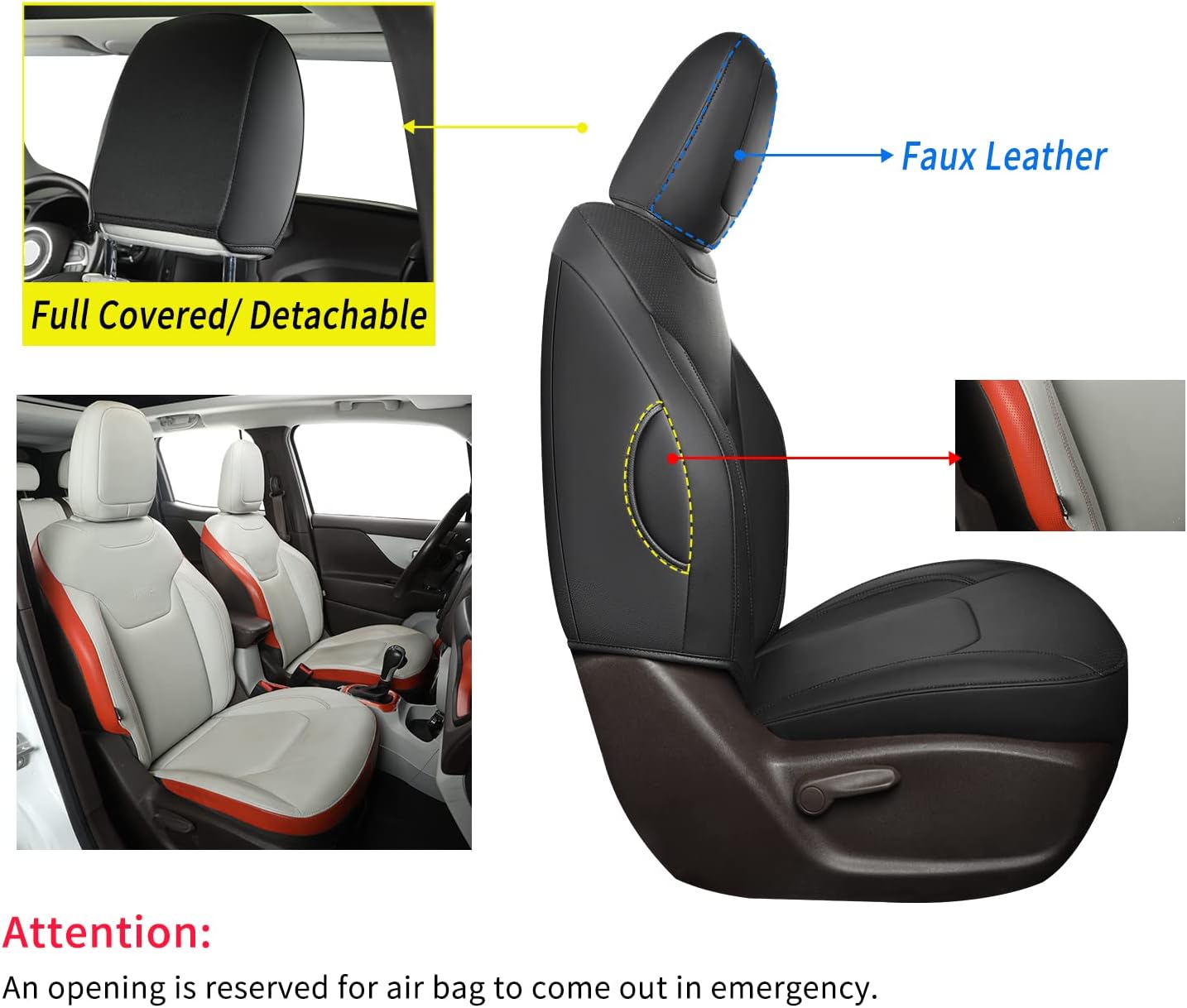 LUCKYMANCLUB Compass Seat Covers, Fit for 2018-2025 Jeep Compass and 2015-2025 Jeep Renegade 4dr SUV with Water Proof Faux Leather