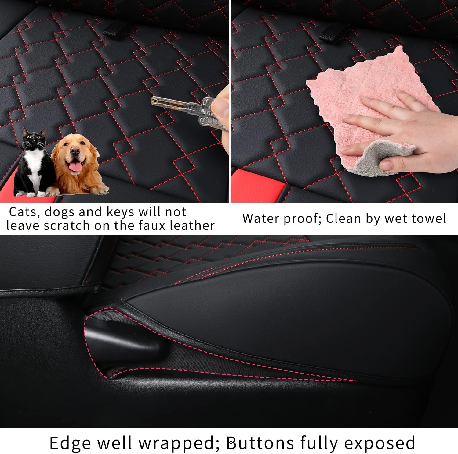 LUCKYMAN CLUB Tacoma Seat Covers, Custom fit 2016-2023 Faux Leather Tacoma SR SR5 TRD Sport TRD Off-Road PreRunner Crew Double Cab