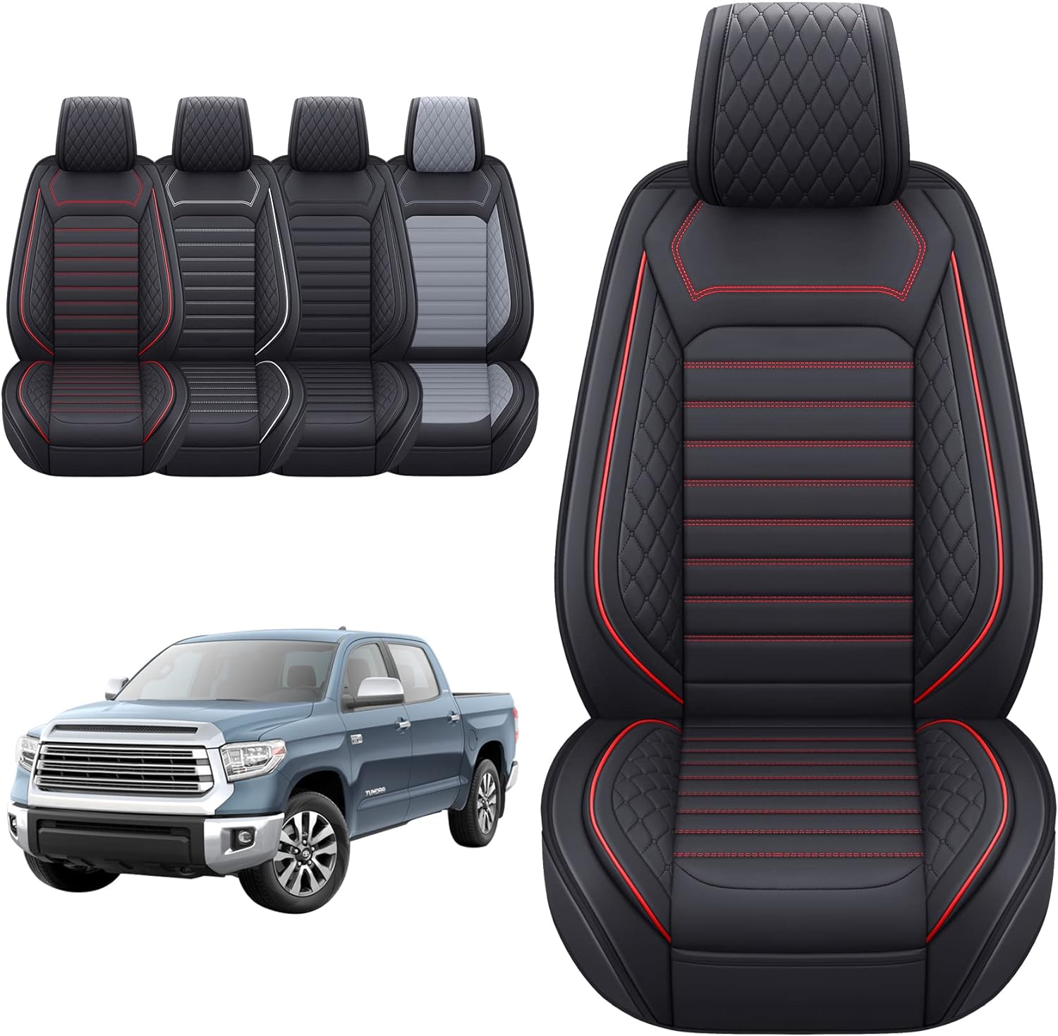 LUCKYMAN CLUB Tundra Seat Covers Full Set Compatible with Toyota Tundra Custom Fit 2008-2025 Truck Pickup Crewmax Double Cab Waterproof Leather Seat Cushions with Split Bench 40/60