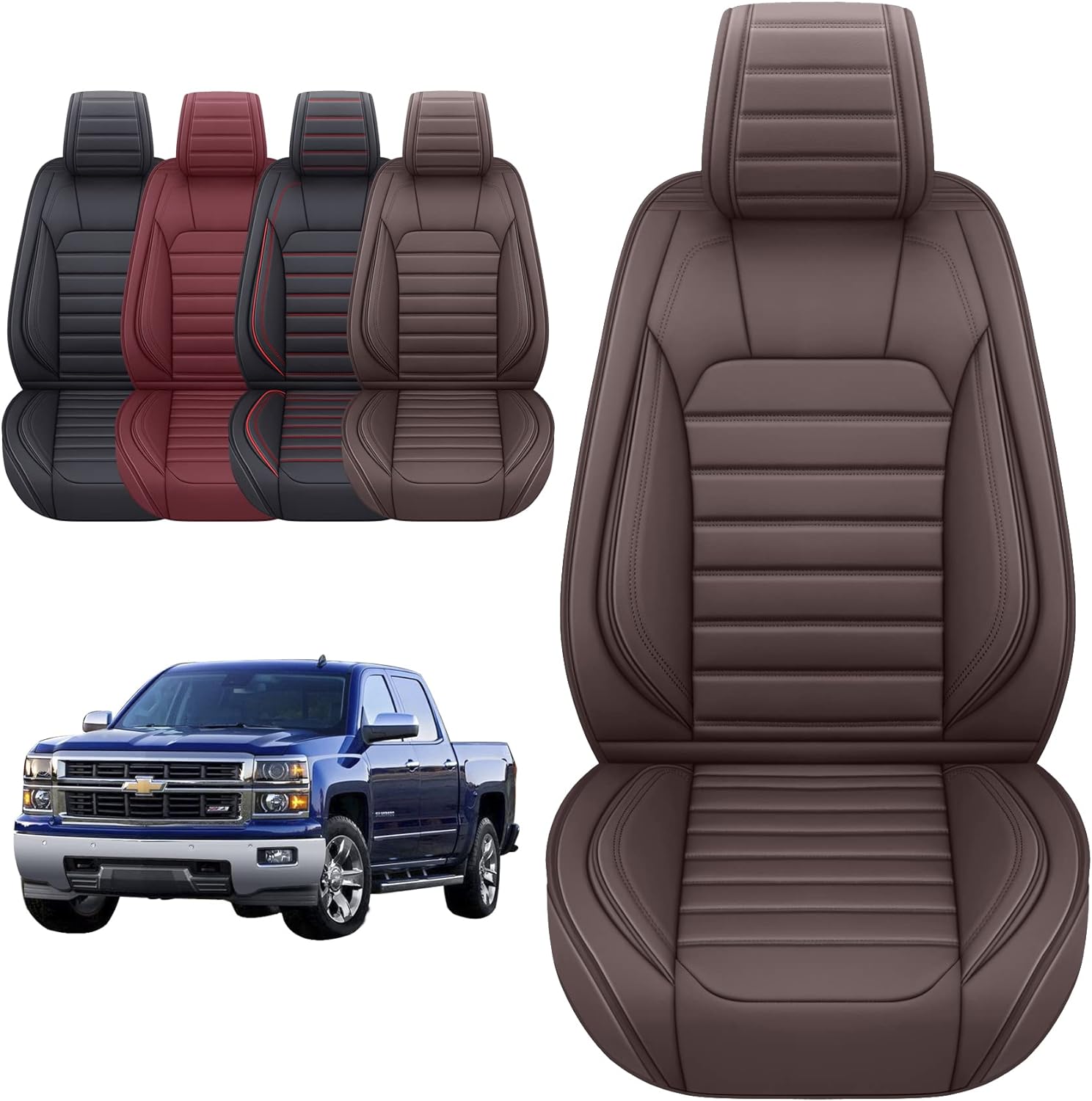 LUCKYMAN CLUB Chevy Chevrolet Silverado GMC Sierra Car Seat Covers Fit 2007-2025 1500/2500/3500HD Truck Waterproof Leather Crew Double Extended Cab Cushion Covers