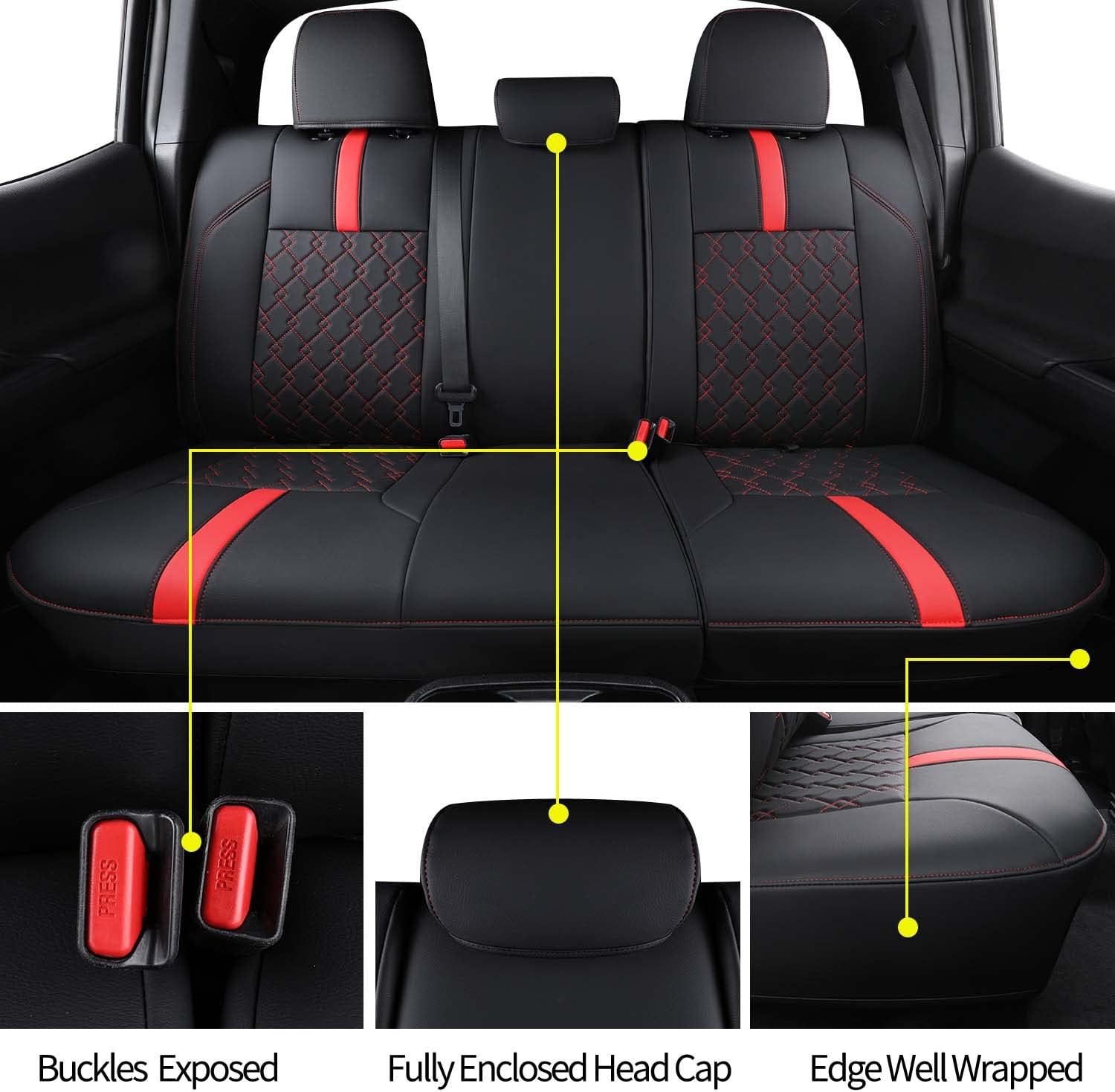 LUCKYMAN CLUB Tacoma Seat Covers, Custom fit 2016-2023 Faux Leather Tacoma SR SR5 TRD Sport TRD Off-Road PreRunner Crew Double Cab