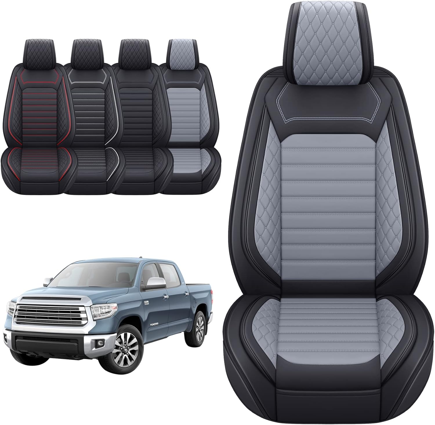 LUCKYMAN CLUB Tundra Seat Covers Full Set Compatible with Toyota Tundra Custom Fit 2008-2025 Truck Pickup Crewmax Double Cab Waterproof Leather Seat Cushions with Split Bench 40/60