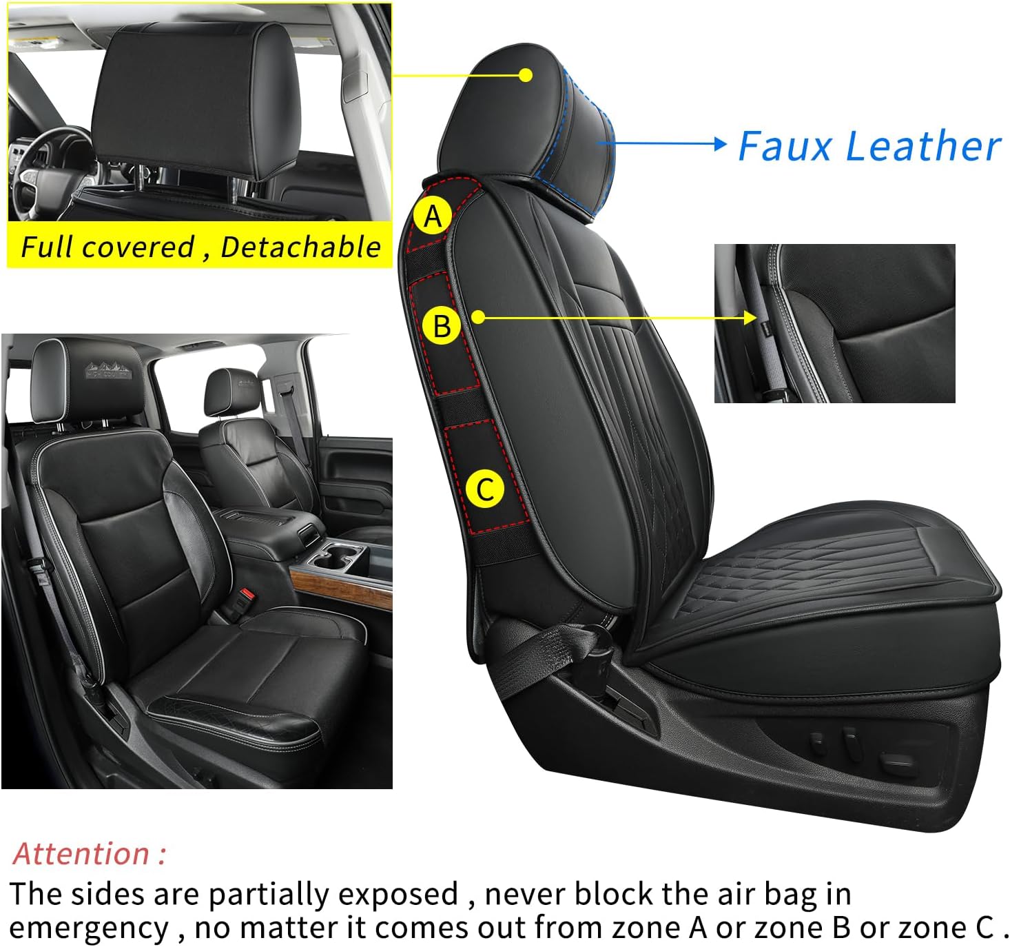 LUCKYMAN CLUB Silverado Faux Leather Seat Covers, Fit for 2014-2025 Chevy Silverado GMC Sierra 1500 and 2020-2024 2500HD 3500HD Crew Cab