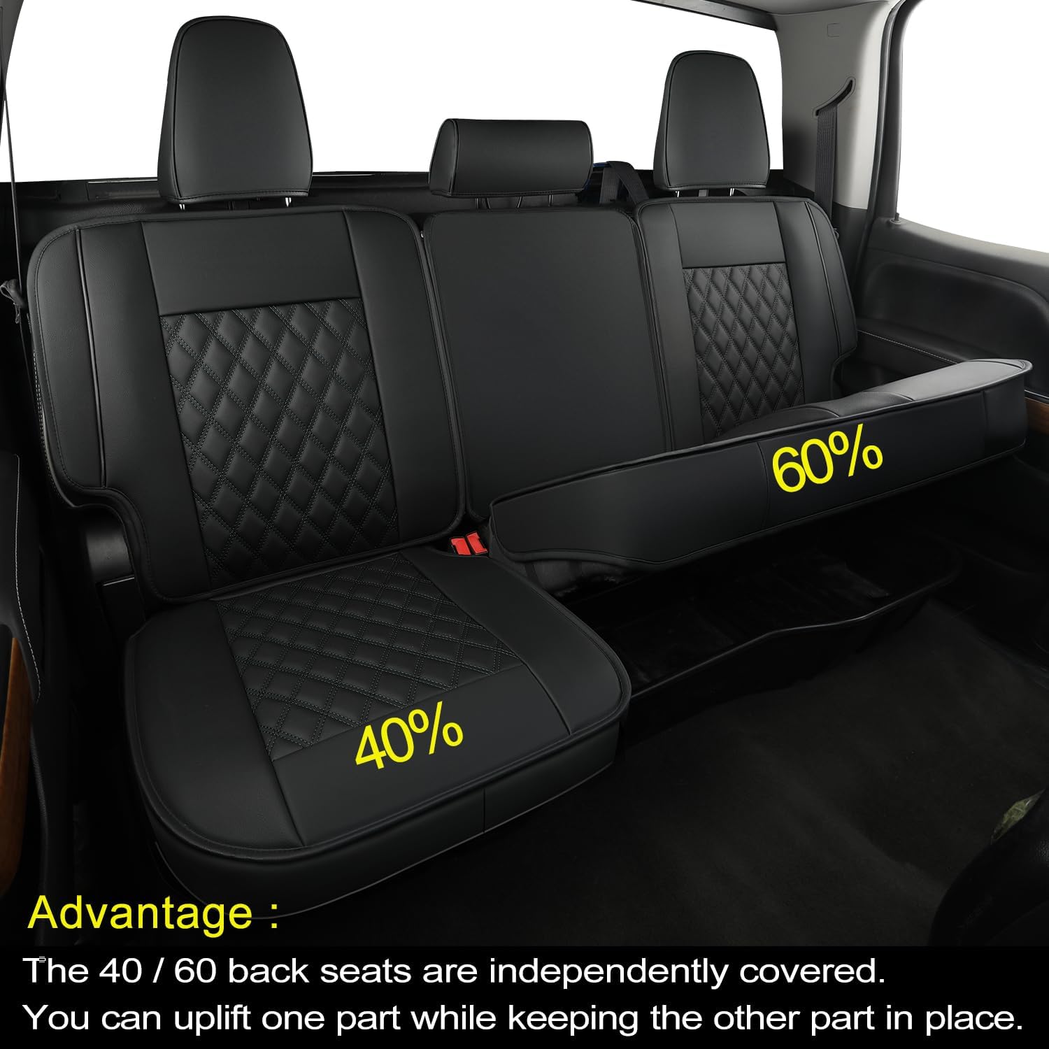 LUCKYMAN CLUB Silverado Faux Leather Seat Covers, Fit for 2014-2025 Chevy Silverado GMC Sierra 1500 and 2020-2024 2500HD 3500HD Crew Cab