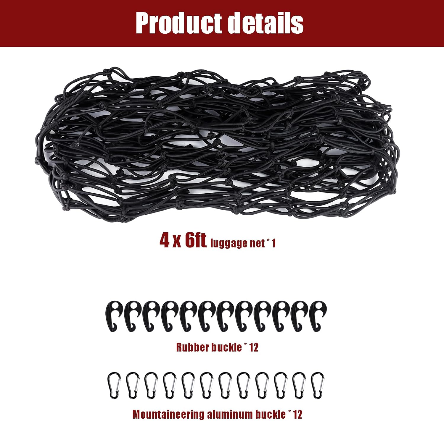 LUCKYMAN CLUB Heavy Duty Cargo Net for Pickup Truck Bed - 4' x 6' Stretches to 10' x 15' - Small 4"x4" Latex Bungee Net Mesh with 24 Clips - Compatible with Ford, Chevy, Dodge Ram, Toyota