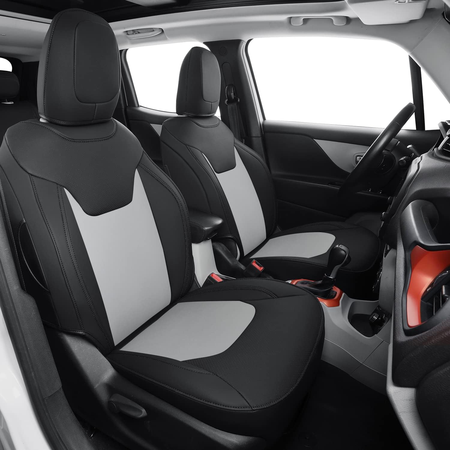 LUCKYMANCLUB Compass Seat Covers, Fit for 2018-2025 Jeep Compass and 2015-2025 Jeep Renegade 4dr SUV with Water Proof Faux Leather