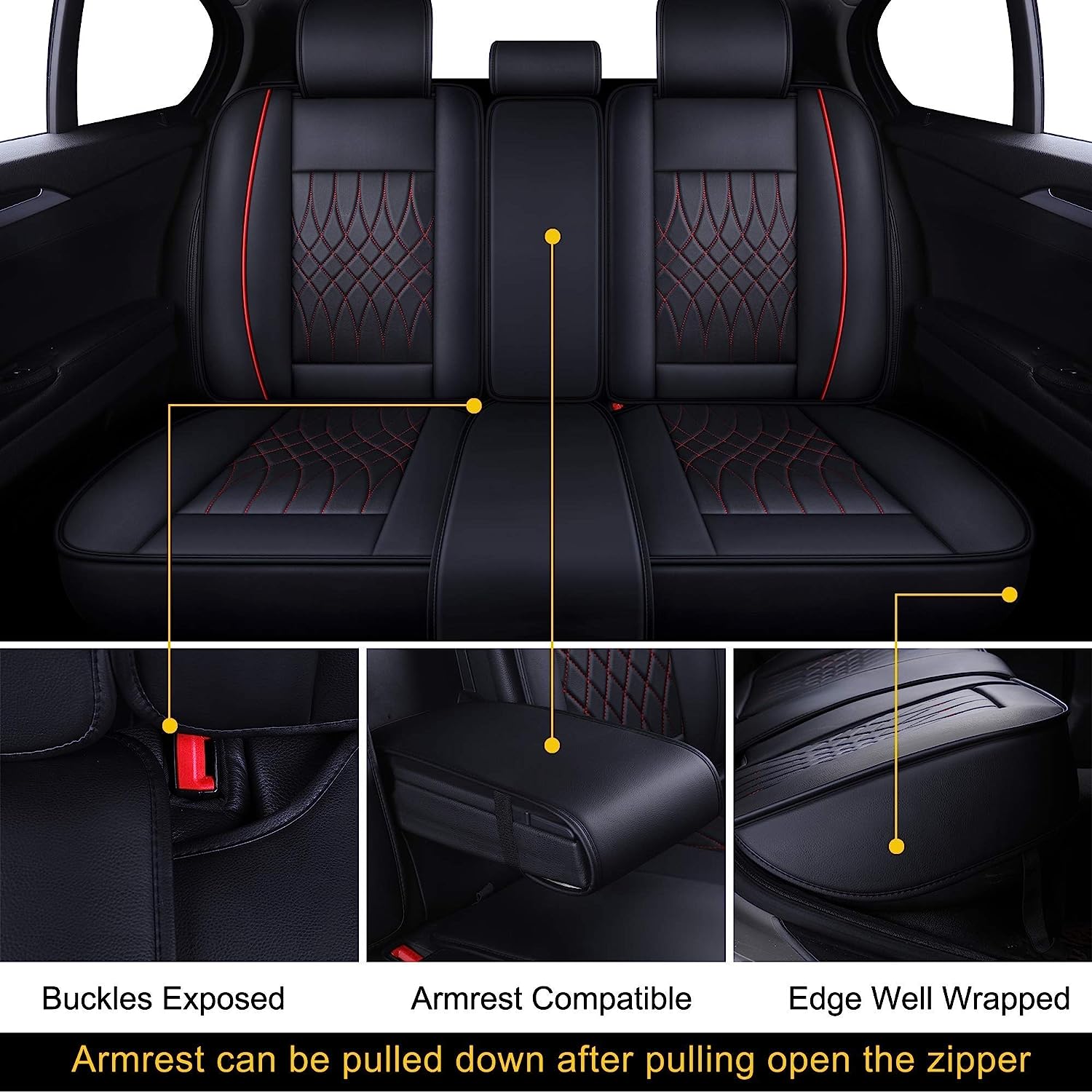 LUCKYMAN CLUB 5 Car Seat Covers Full Set with Waterproof Leather Universal Fit for Elantra Sonata Sportage RAV4 CRV Altima Accord Chevy Equinox