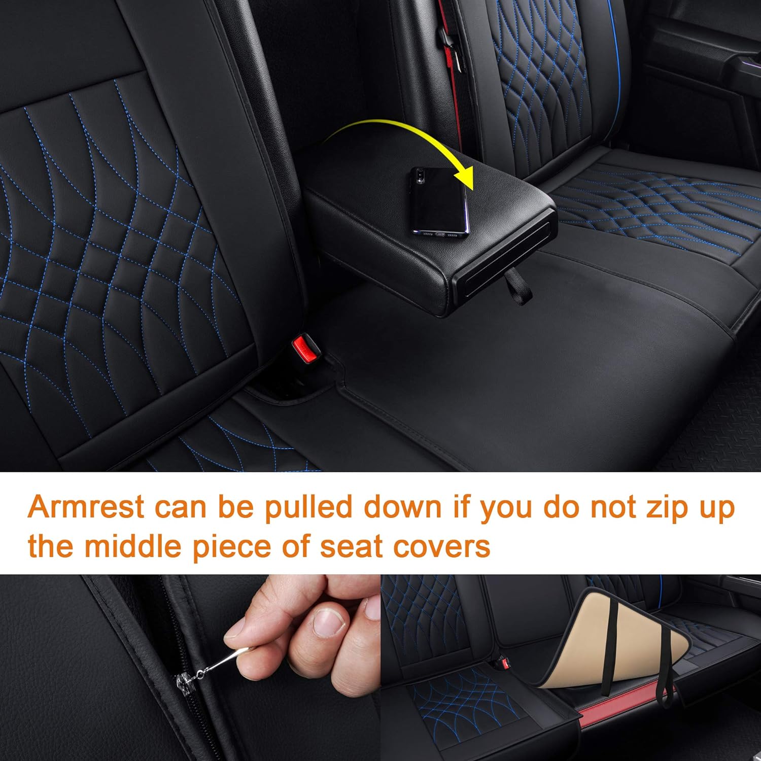 LUCKYMAN CLUB Seat Covers fit for Ford F150 Crew Cab from 2015 to 2025 and fit for F250 F350 F450 Crew Cab from 2017 to 2025 with Faux Leather