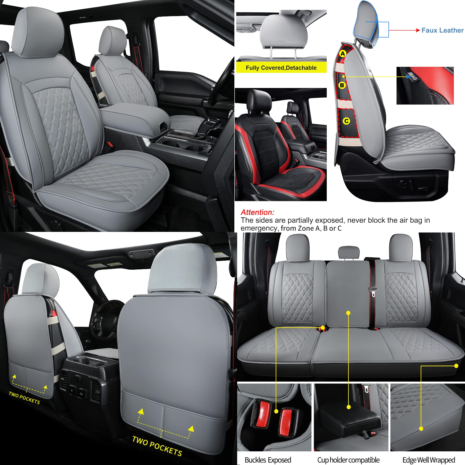 LUCKYMAN CLUB F150 Fauxledaj Sidlokoj Konvenaj por 2015-2024 F150 SuperCrew kaj 2017-2024 F250 F350 F450 Super Duty Crew Cab Pickup Trucks