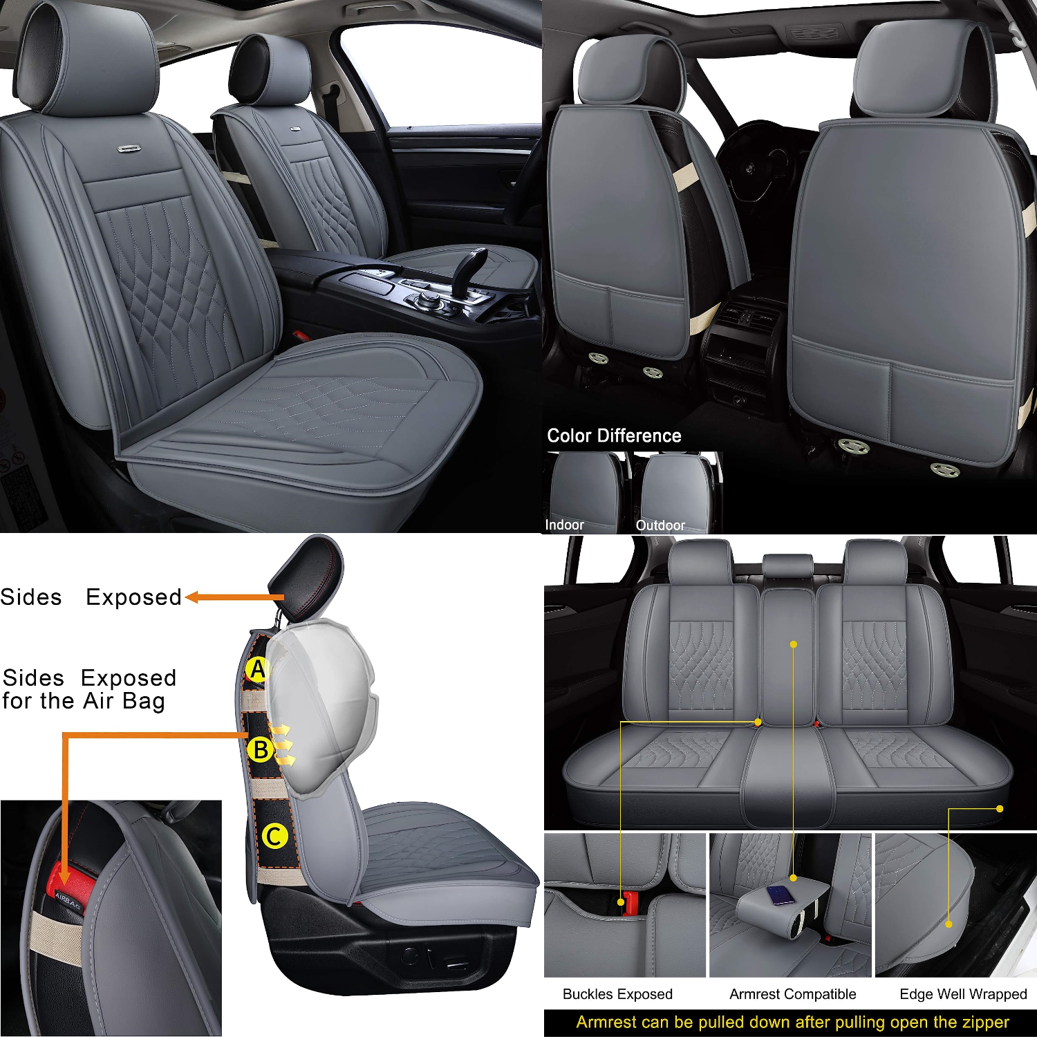 LUCKYMAN CLUB 5 Car Seat Covers Full Set with Waterproof Leather Universal Fit for Elantra Sonata Sportage RAV4 CRV Altima Accord Chevy Equinox