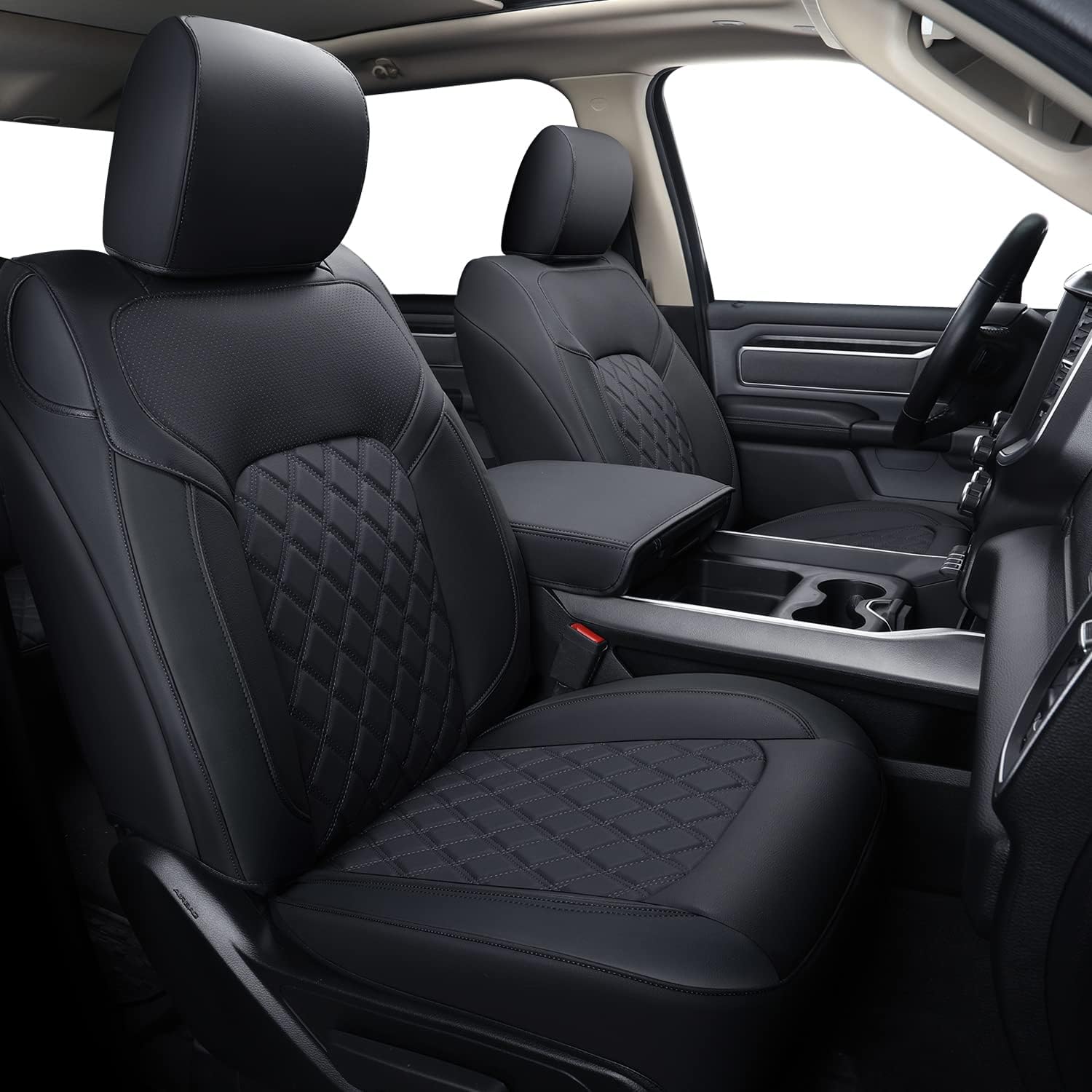 LUCKYMANCLUB Ram 1500Seat Covers,2011-2025,1500/2500/3500Crew Cab Waterproof Seat Covers FullSet, Custom Fit Ram Bighorn Laramie Limited Rebel Longhorn Pickup with 4/6 Split Rear Seat