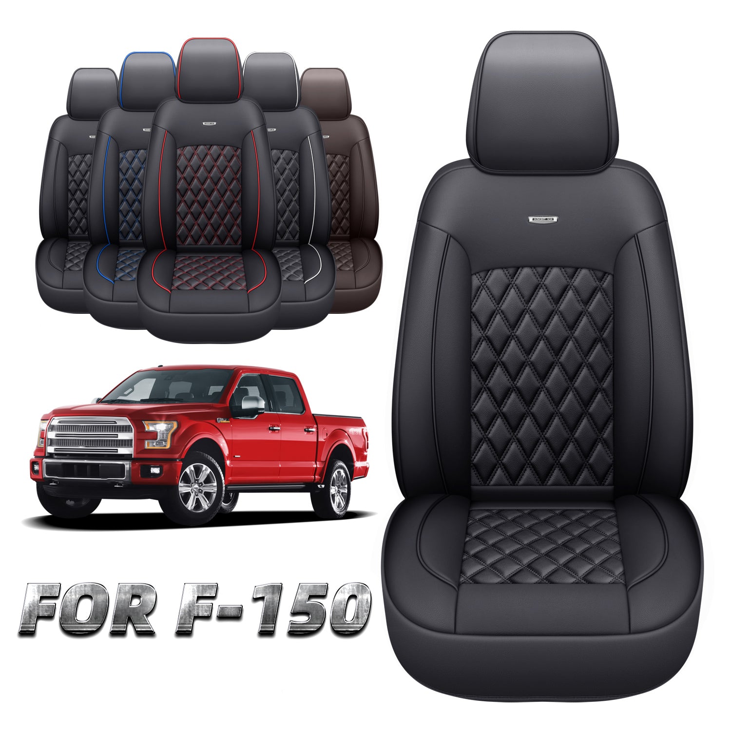 LUCKYMAN CLUB Ford F150 Faux Leather Seat Covers for 2015-2025 F150 SuperDriver and 2017-2025 F250 F350 F450 SuperDriver Cab Leather Trucks, All Season Universal Full Surround Specialty Seat Covers