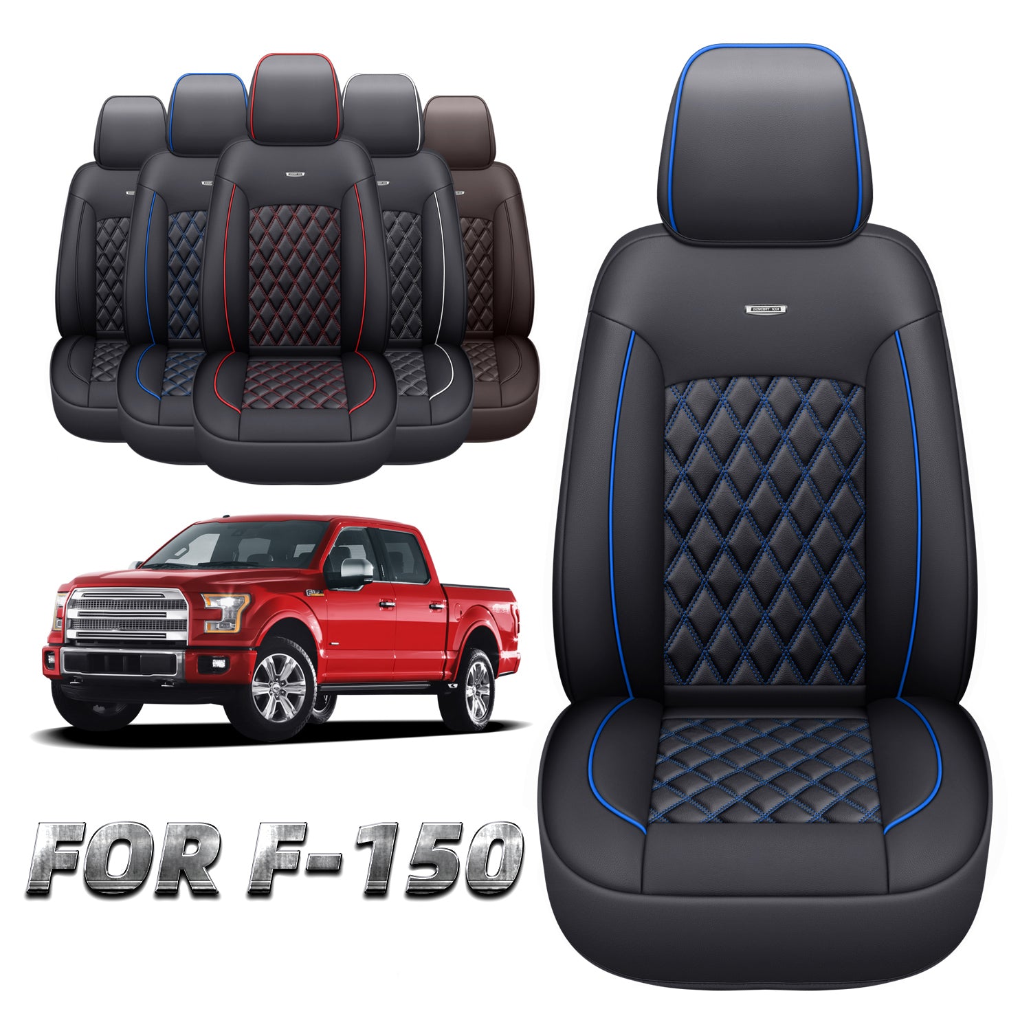 LUCKYMAN CLUB Ford F150 Faux Leather Seat Covers for 2015-2025 F150 SuperDriver and 2017-2025 F250 F350 F450 SuperDriver Cab Leather Trucks, All Season Universal Full Surround Specialty Seat Covers