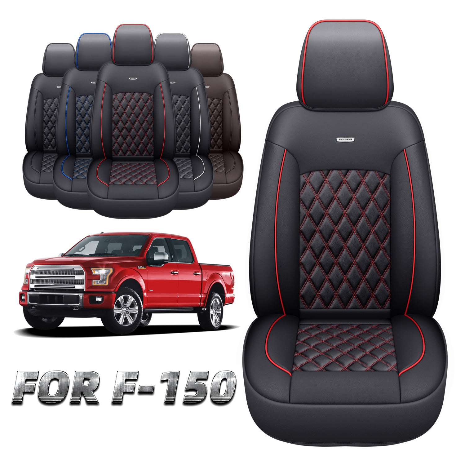 LUCKYMAN CLUB Ford F150 Faux Leather Seat Covers for 2015-2025 F150 SuperDriver and 2017-2025 F250 F350 F450 SuperDriver Cab Leather Trucks, All Season Universal Full Surround Specialty Seat Covers