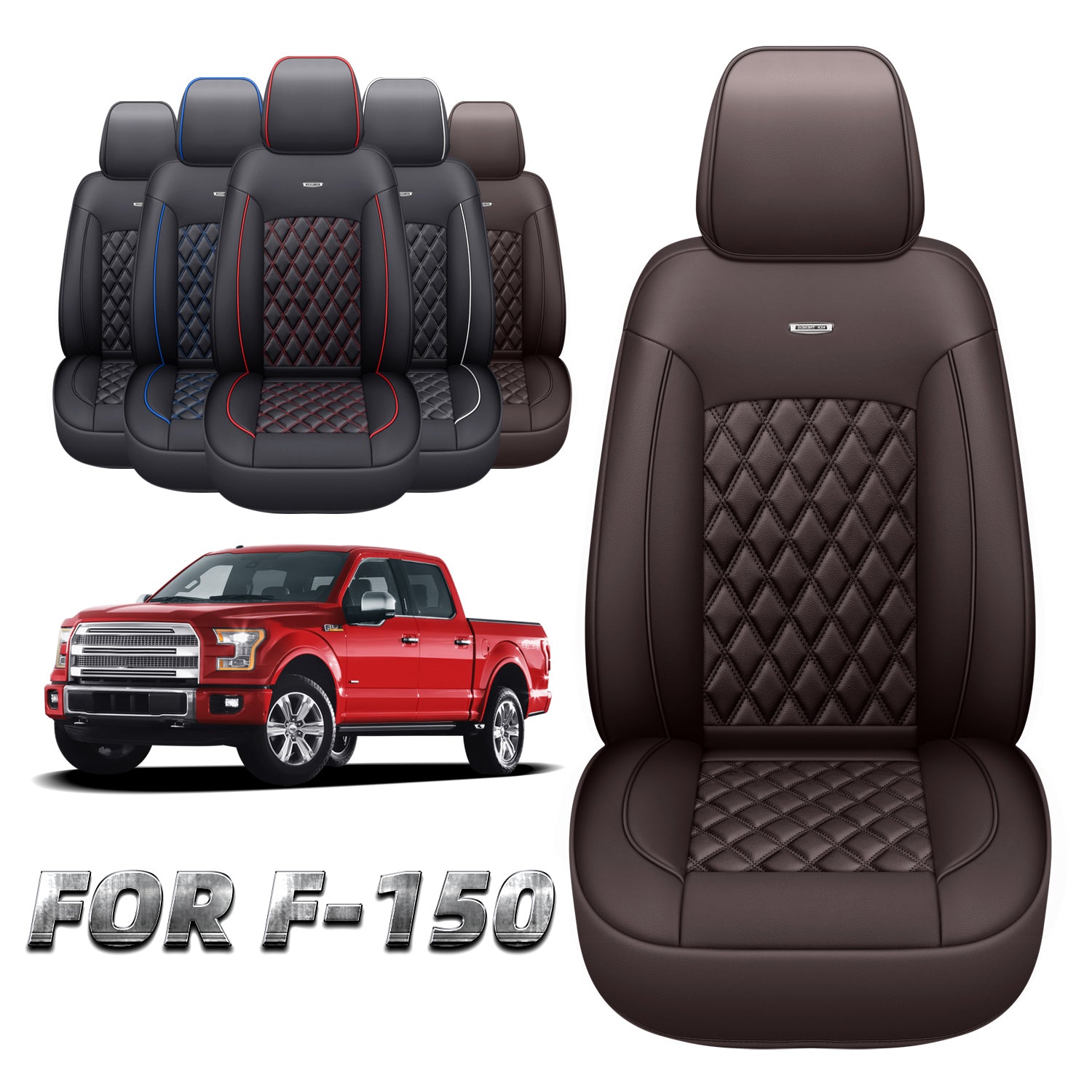 LUCKYMAN CLUB Ford F150 Faux Leather Seat Covers for 2015-2025 F150 SuperDriver and 2017-2025 F250 F350 F450 SuperDriver Cab Leather Trucks, All Season Universal Full Surround Specialty Seat Covers