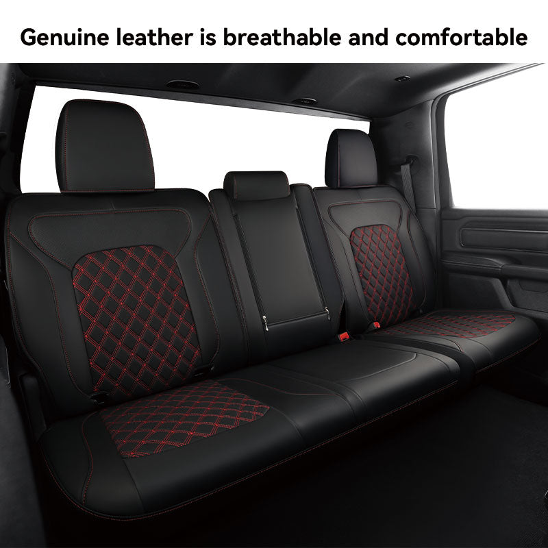 LUCKYMANCLUB Sitzbezüge für Dodge Ram 1500, 2019–2024, 1500/2500/3500 Crew Cab, wasserdichte Sitzbezüge, komplettes Set, maßgeschneiderte Passform, Ram Bighorn Laramie Limited Rebel Longhorn Pickup mit 4/6 geteilter Rücksitzbank