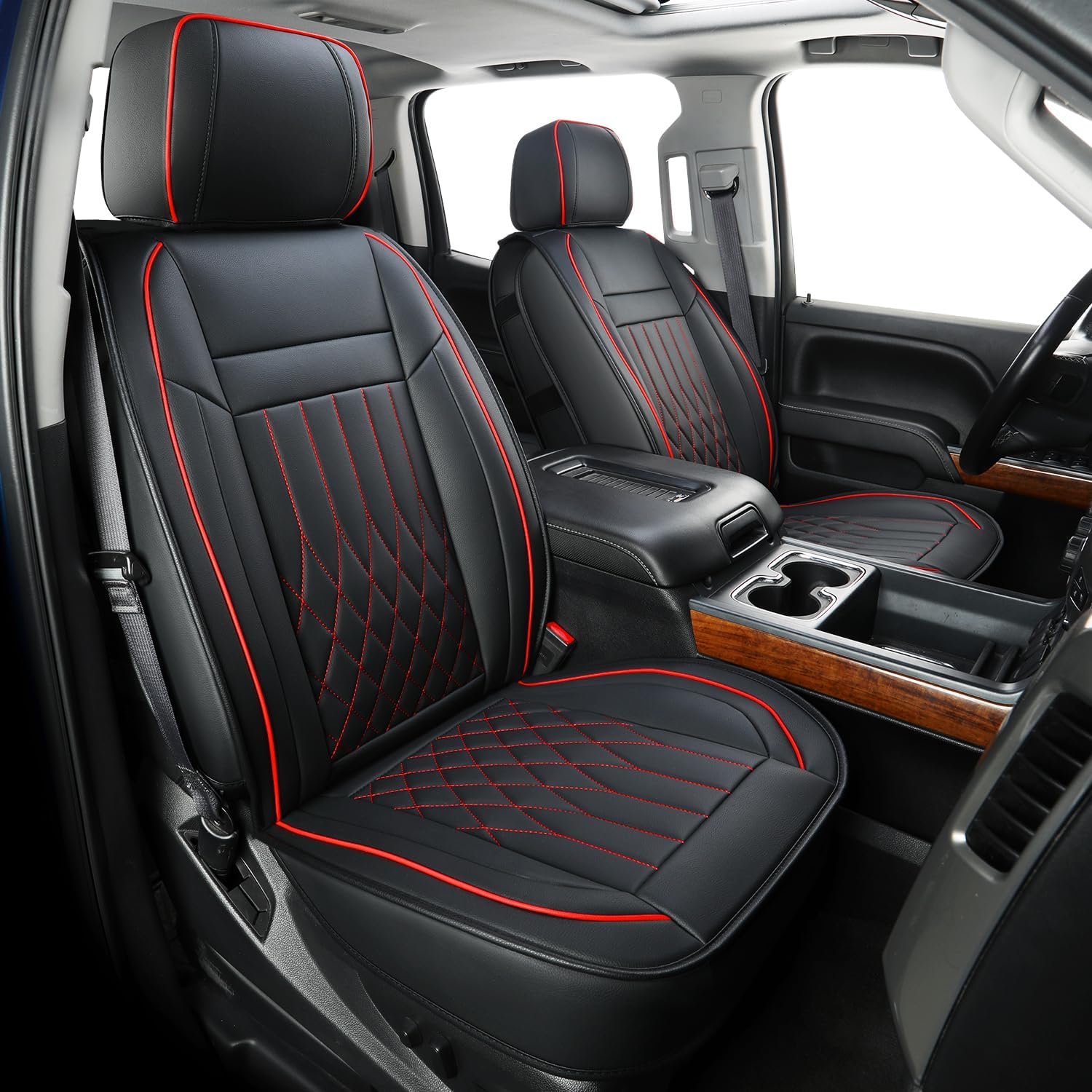 LUCKYMAN CLUB Silverado Faux Leather Seat Covers, Fit for 2014-2025 Chevy Silverado GMC Sierra 1500 and 2020-2024 2500HD 3500HD Crew Cab