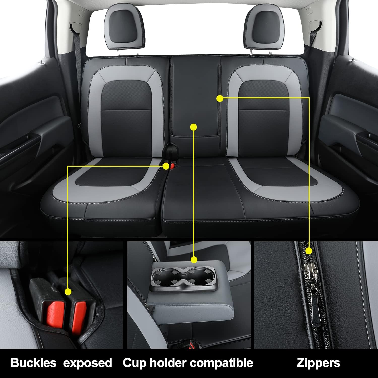 LUCKYMAN CLUB Chevy Colorado Seat Covers, fit for Colorado Canyon Crew Cab Z71 LT ZR2 Work Truck 2015-2025 with Faux Leather