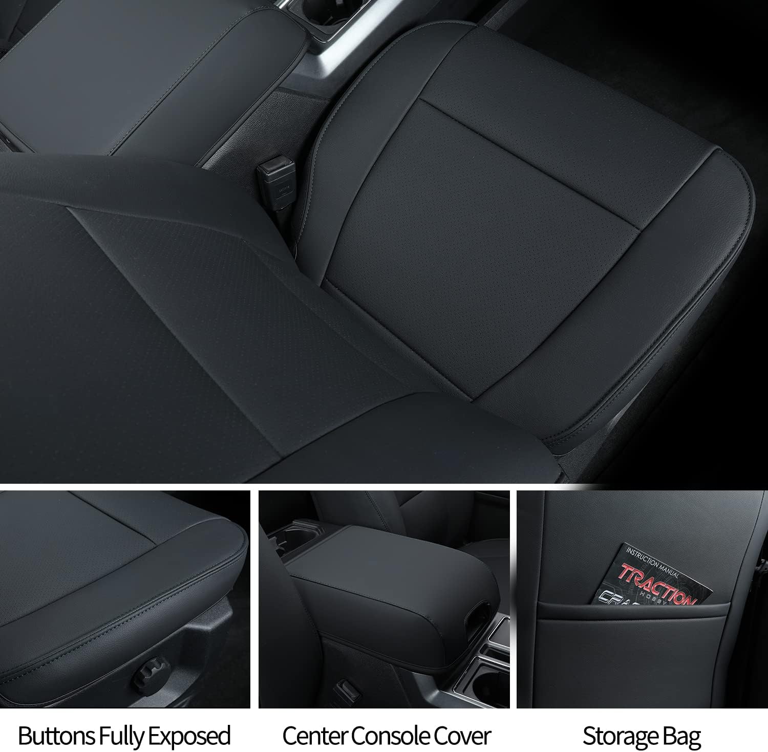 LUCKYMANCLUB F150 Faux-ledaj Sidlokoj, Propre konvenaj 2015-2024 Ford F150 SuperCrew, kaj 2017-2024 F250 F350 F450 Super Duty Crew Cab