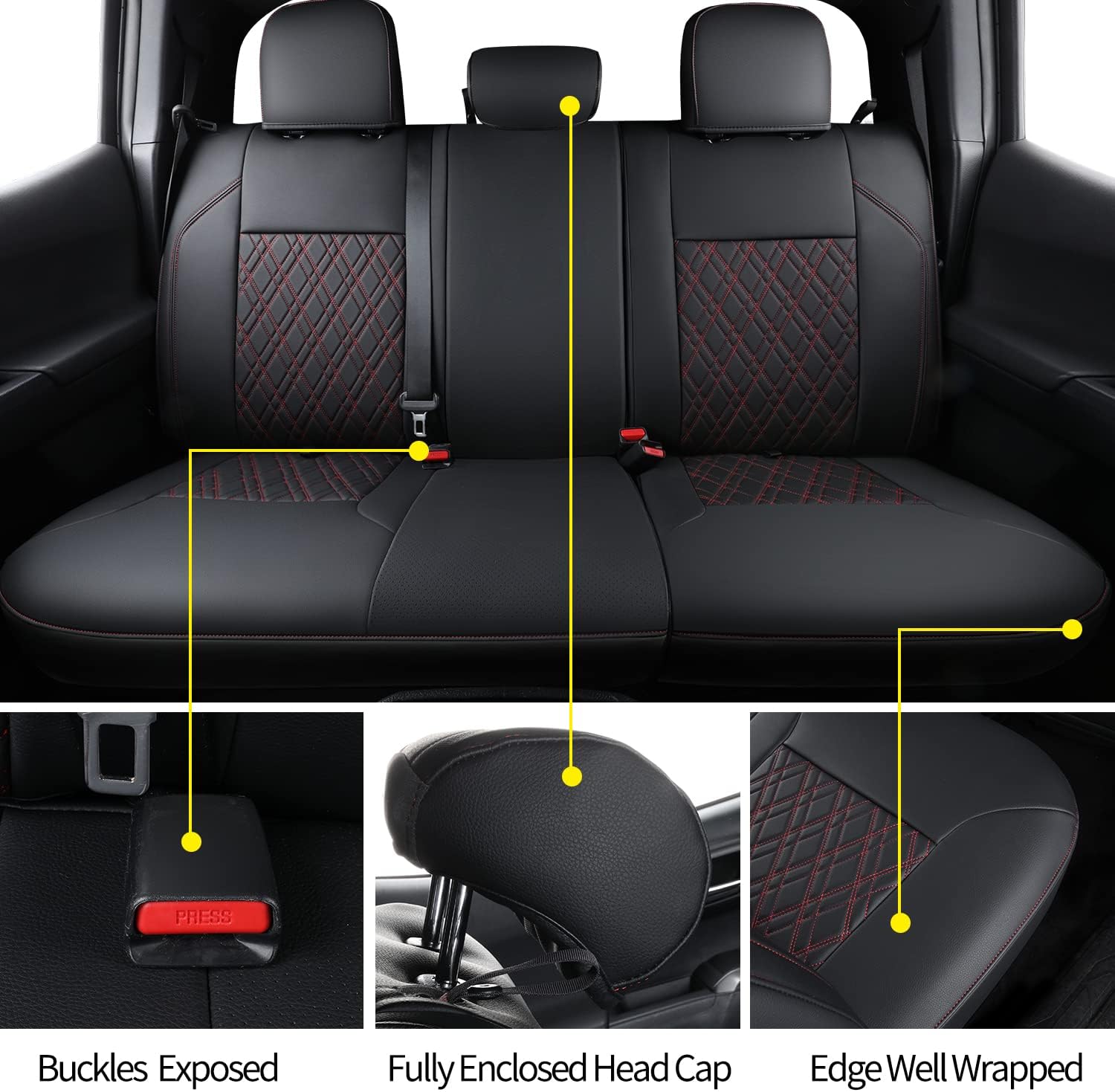 LUCKYMAN CLUB Tacoma Seat Covers, Fit for 2016-2025 Tacoma Crew Double Cab SR SR5 TRD Sport TRD Off-Road TRD PRO and SR SR5 TRD Sport TRD Off-Road TRD PRO Limited with Water Proof Faux Leather