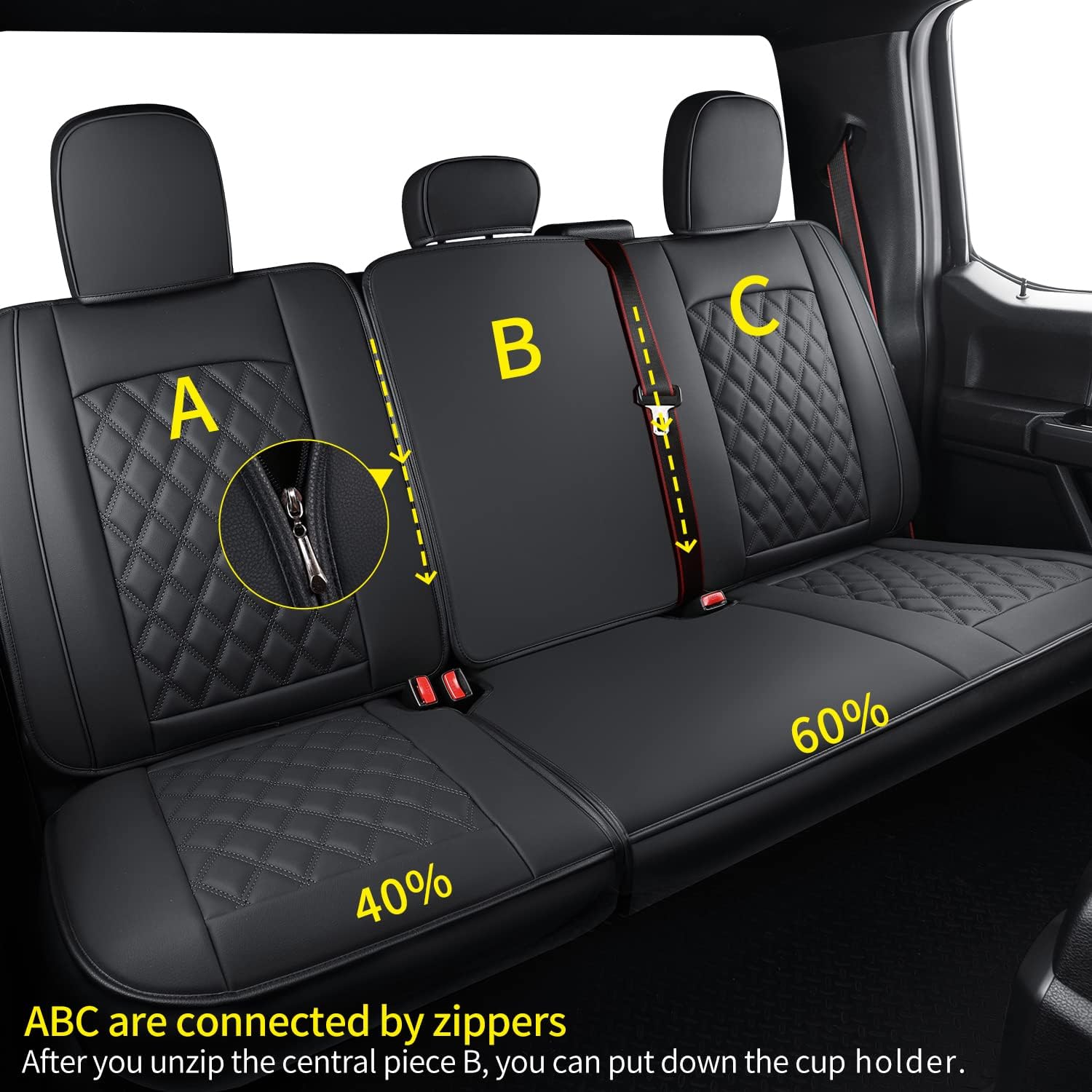 LUCKYMAN CLUB F150 Fauxledaj Sidlokoj Konvenaj por 2015-2024 F150 SuperCrew kaj 2017-2024 F250 F350 F450 Super Duty Crew Cab Pickup Trucks