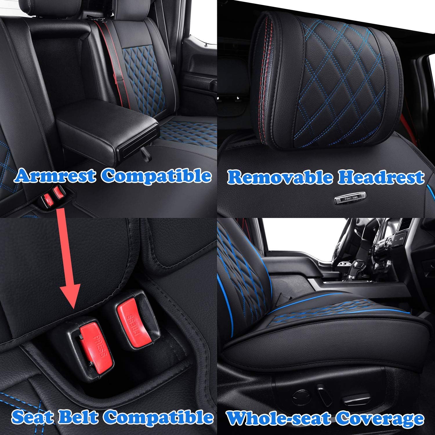 LUCKYMAN CLUB Car Seat Covers Full Set with Waterproof Leather, Automotive Vehicle Cushion Cover for Cars SUV Pick-up Truck Fit for 2009 to 2025 Ford F150 Carhartt and 2017 to 2025 F250 F350 F450
