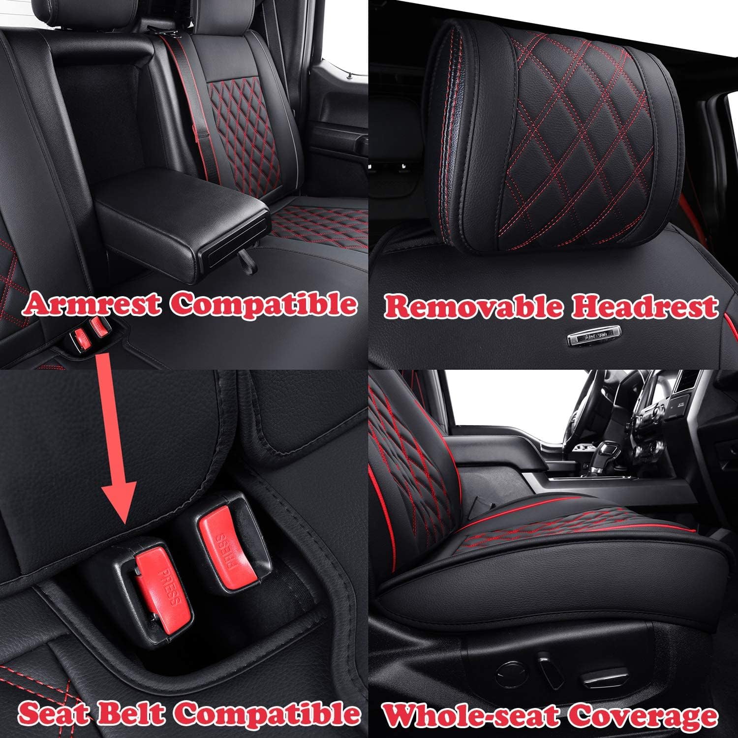 LUCKYMAN CLUB Car Seat Covers Full Set with Waterproof Leather, Automotive Vehicle Cushion Cover for Cars SUV Pick-up Truck Fit for 2009 to 2025 Ford F150 Carhartt and 2017 to 2025 F250 F350 F450