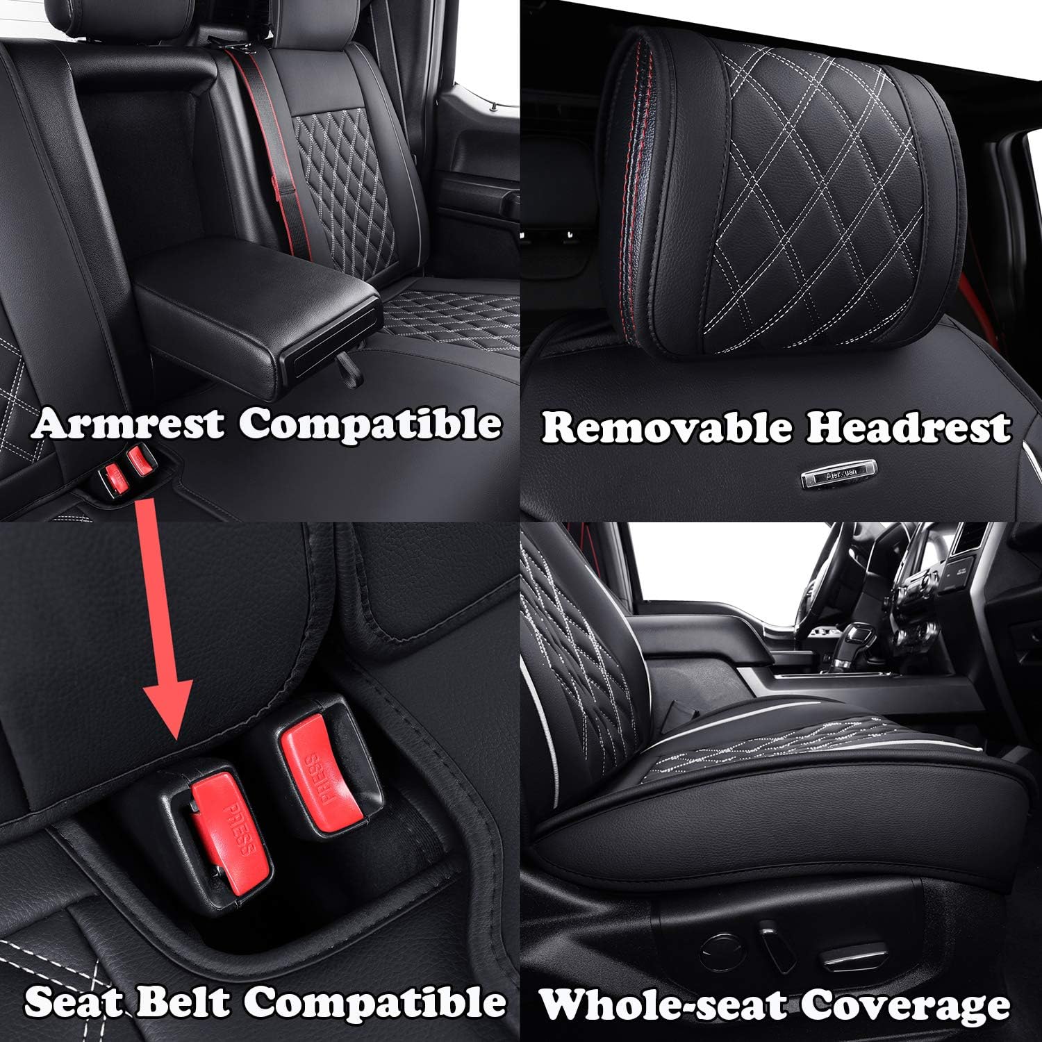 LUCKYMAN CLUB Car Seat Covers Full Set with Waterproof Leather, Automotive Vehicle Cushion Cover for Cars SUV Pick-up Truck Fit for 2009 to 2025 Ford F150 Carhartt and 2017 to 2025 F250 F350 F450