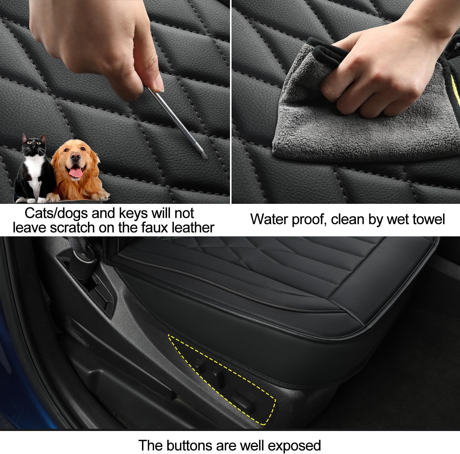 LUCKYMAN CLUB Silverado Faux Leather Seat Covers, Fit for 2014-2025 Chevy Silverado GMC Sierra 1500 and 2020-2024 2500HD 3500HD Crew Cab