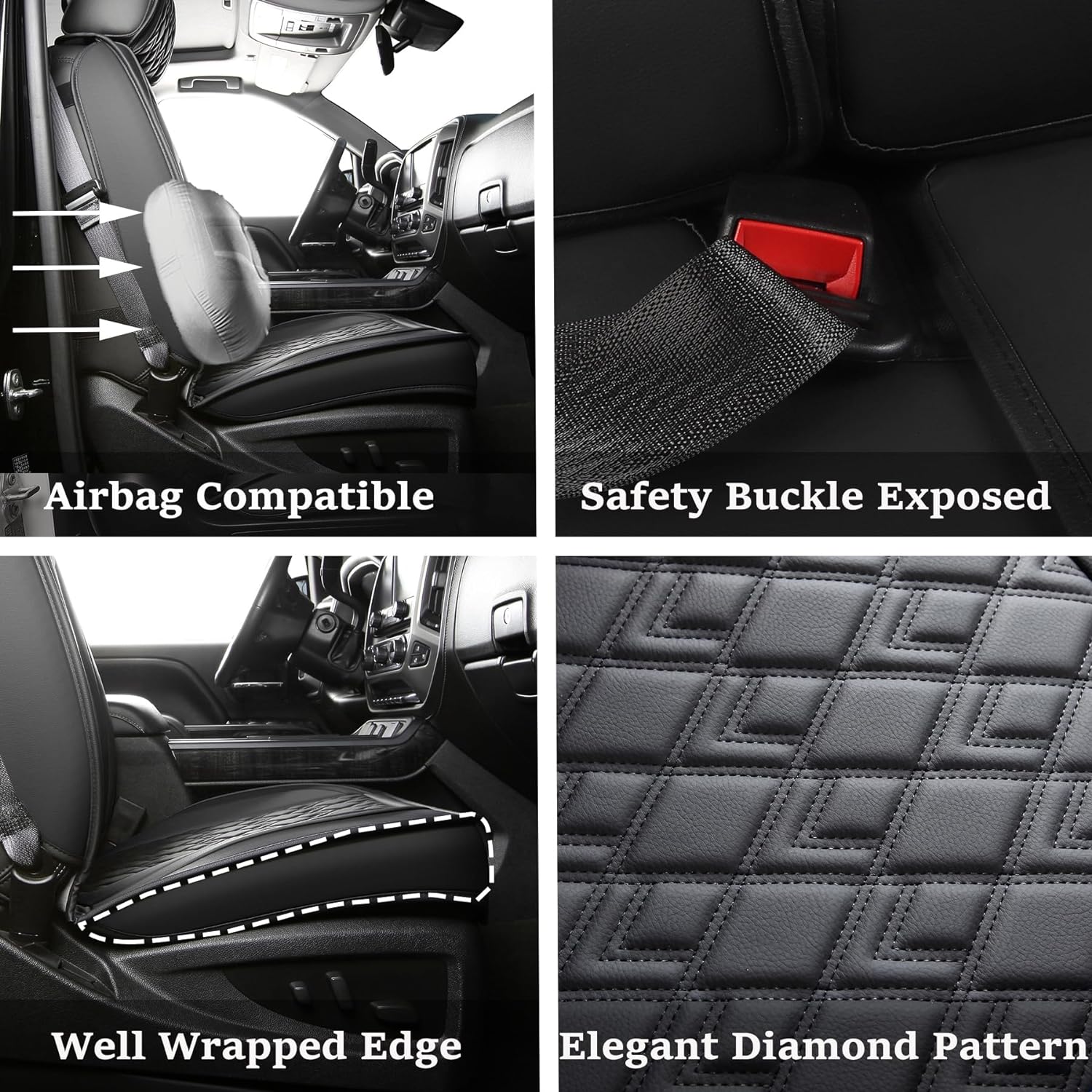 LUCKYMAN CLUB Chevy Silverado Seat Covers,Leather Seat Covers for GMC Sierra,Custom Fit 2007-2025 1500 2500HD 3500HD Crew Double Extended Regular Cab,LT LZT RST