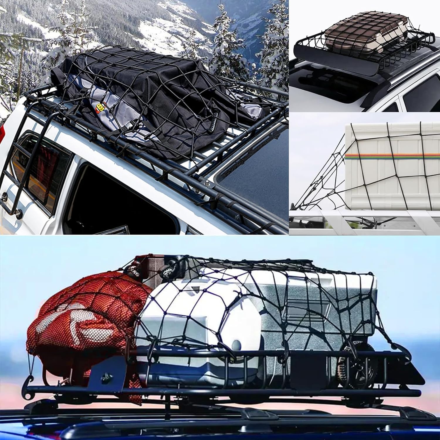 LUCKYMAN CLUB Heavy Duty Cargo Net for Pickup Truck Bed - 4' x 6' Stretches to 10' x 15' - Small 4"x4" Latex Bungee Net Mesh with 24 Clips - Compatible with Ford, Chevy, Dodge Ram, Toyota