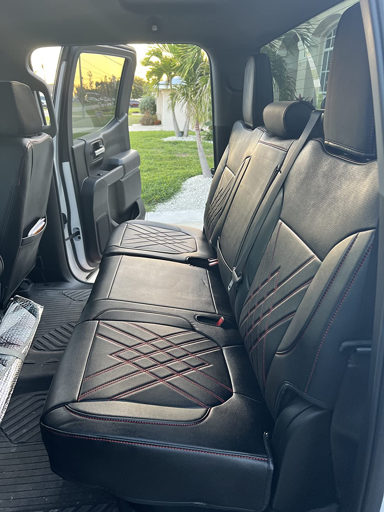 LUCKYMAN CLUB Chevy Silverado Leather truck Seat Covers 2014-2018 For1500&2500&3500HD Custom-made all-enveloped, all-season, waterproof leather