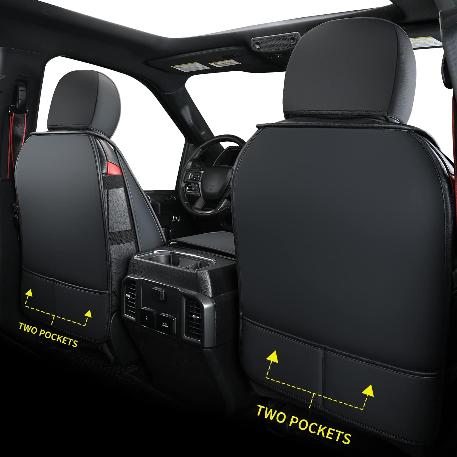 LUCKYMAN CLUB Ford F150 seat covers Fit 2009-2025 F150 SuperCrew and 2017-2025 F250 F350 F450 Crew Cab With armrest box cushion, all seasons, waterproof leather cushions