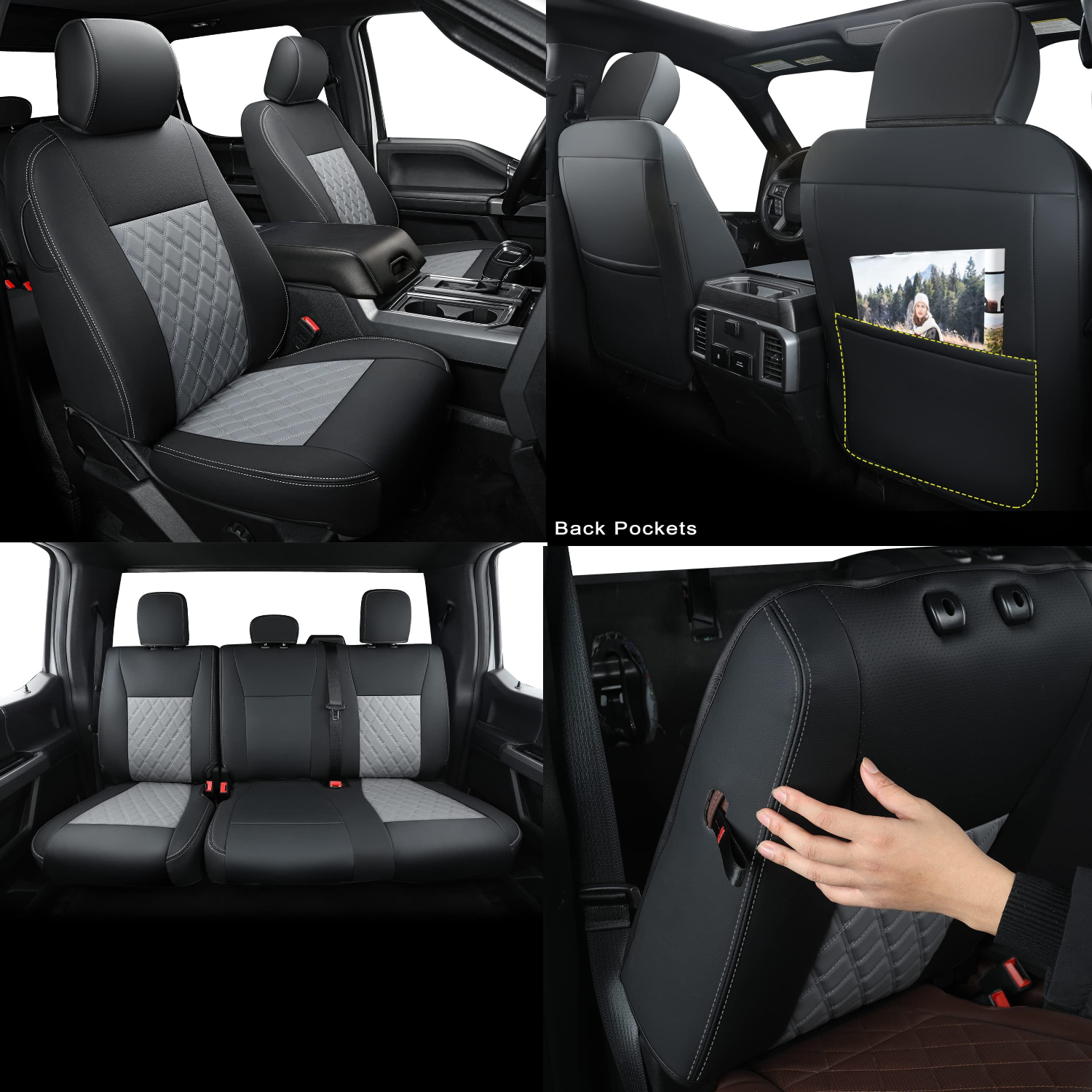 LUCKYMAN CLUB F150 SuperCrew 2009-2025 Custom Pickup Car Truck Seat Covers XLT, Waterproof Faux Leather, Full Coverage, Also Fit 2010-2025 F250/F350/F450