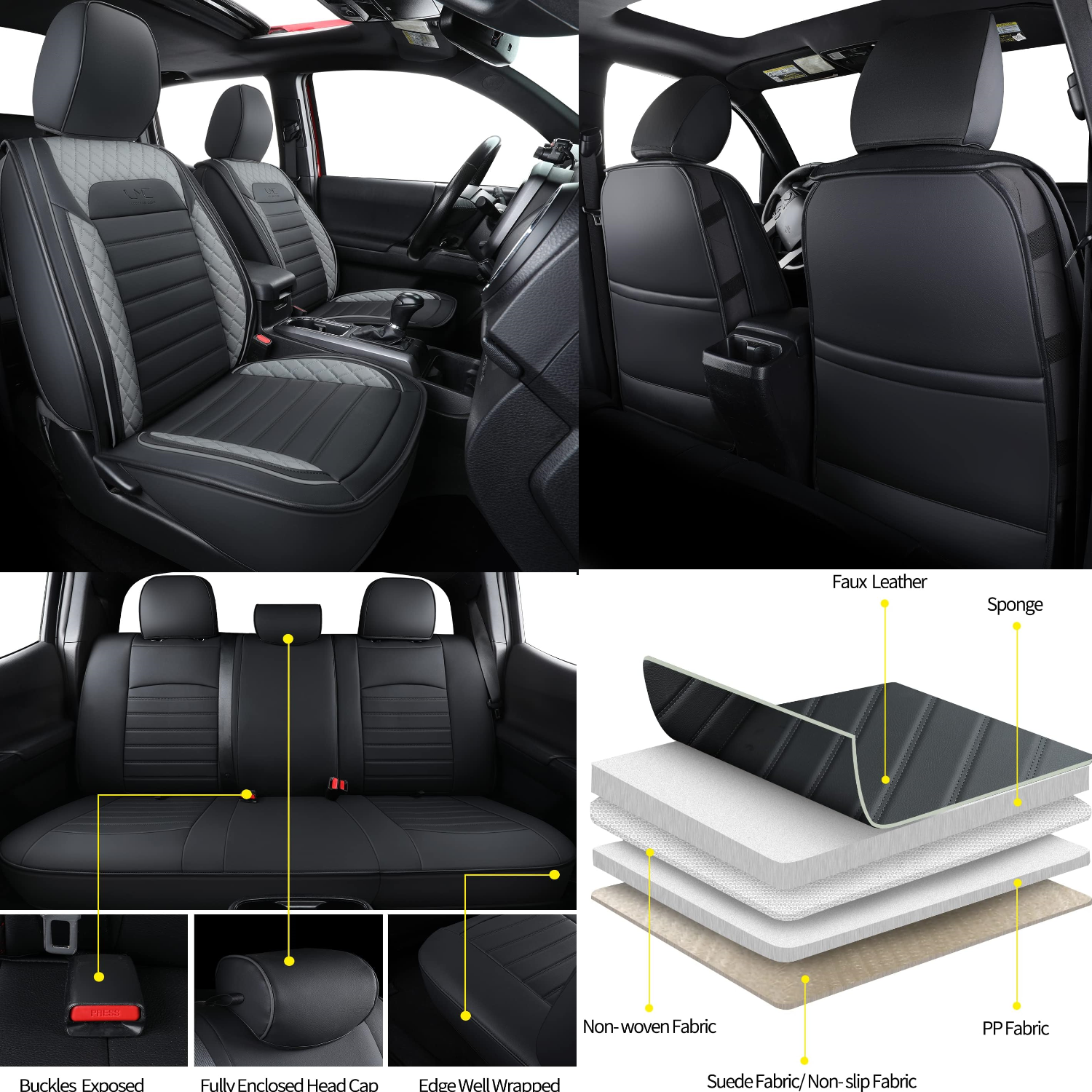 LUCKYMAN CLUB Tacoma Seat Covers, Fit for 2005-2025 Tacoma Crew Cab/Double Cab SR SR5 TRD Sport TRD Off-Road PreRunner with Water Proof Faux Leather