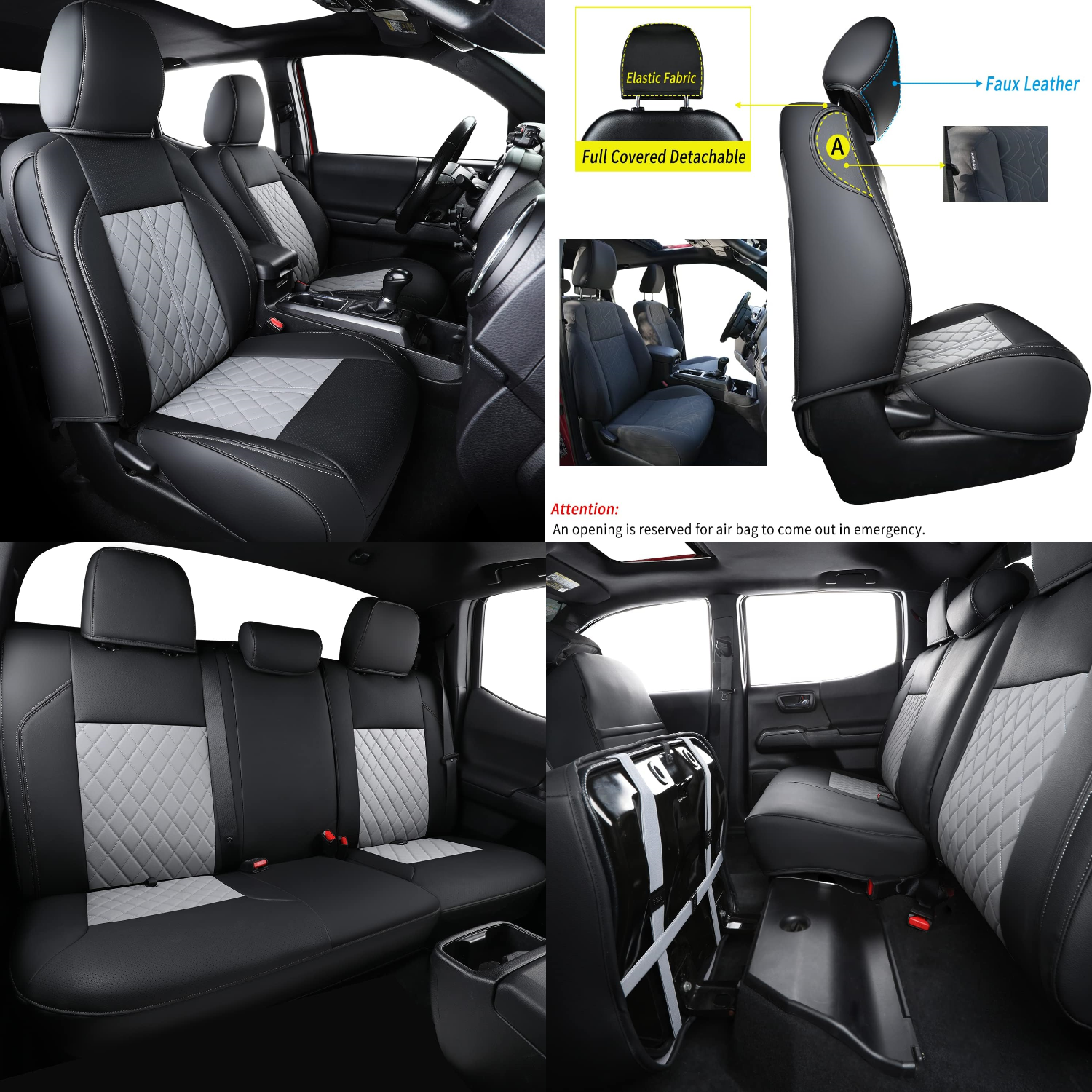 LUCKYMAN CLUB Tacoma Seat Covers Fit for 2016-2025 Tacoma Crew Cab/Double Cab with Water Proof Faux Leather