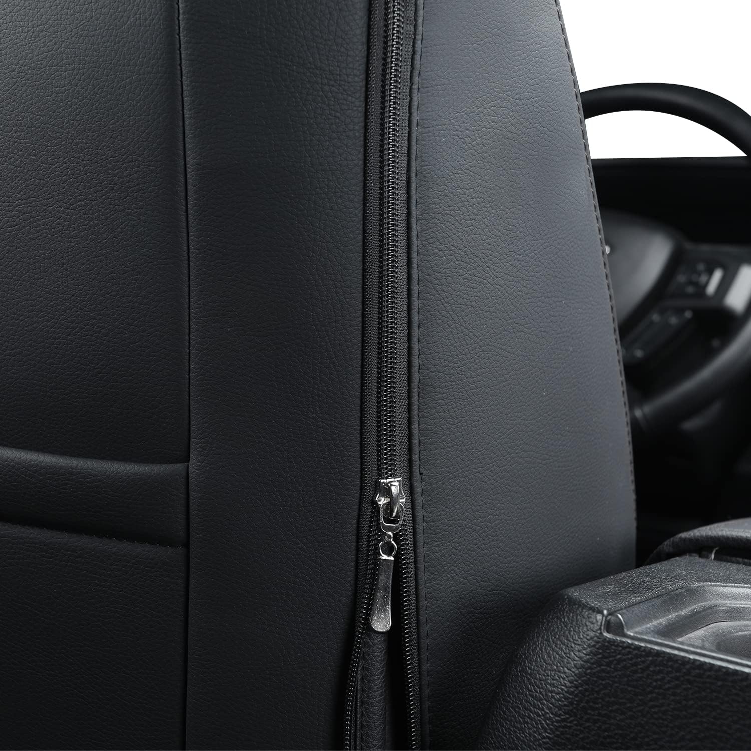 LUCKYMANCLUB F150 Faux-ledaj Sidlokoj, Propre konvenaj 2015-2024 Ford F150 SuperCrew, kaj 2017-2024 F250 F350 F450 Super Duty Crew Cab